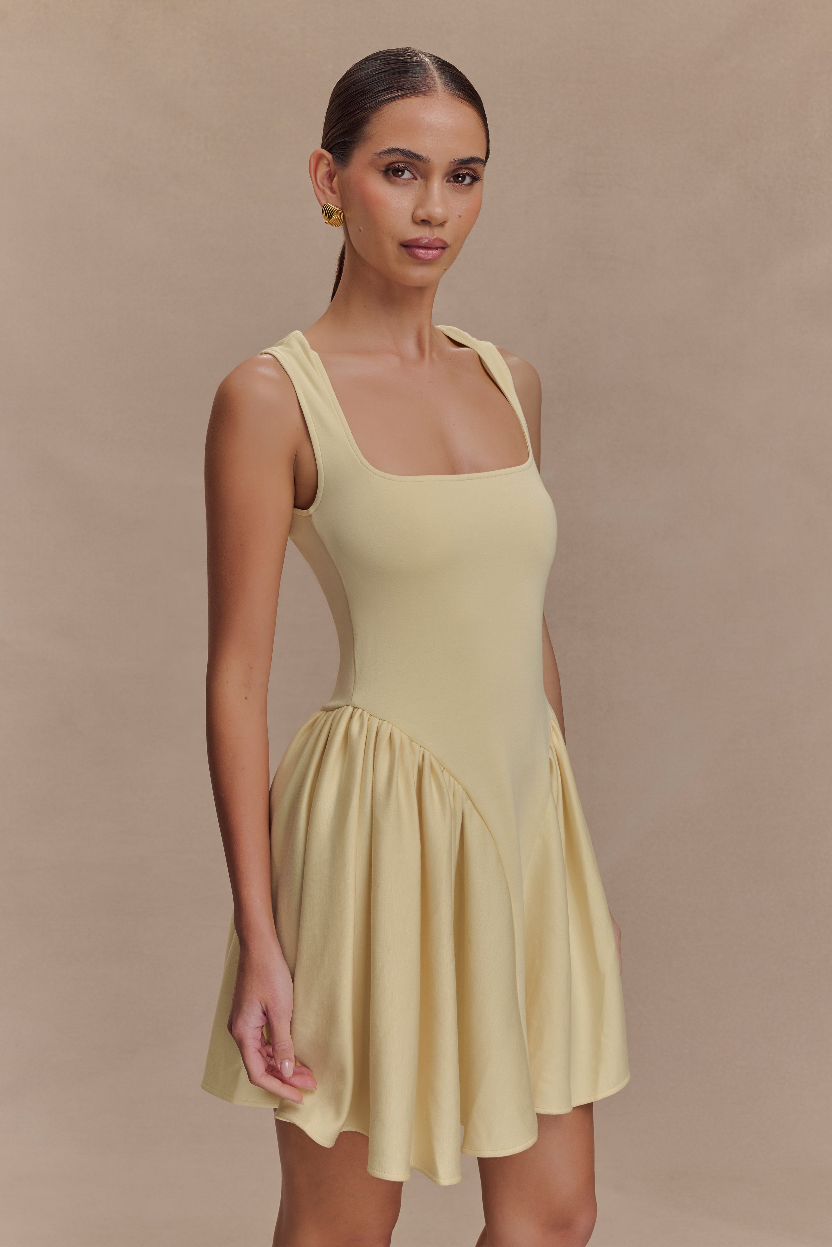 Sharon Scuba Jersey Mini Dress - Pastel Lemon
