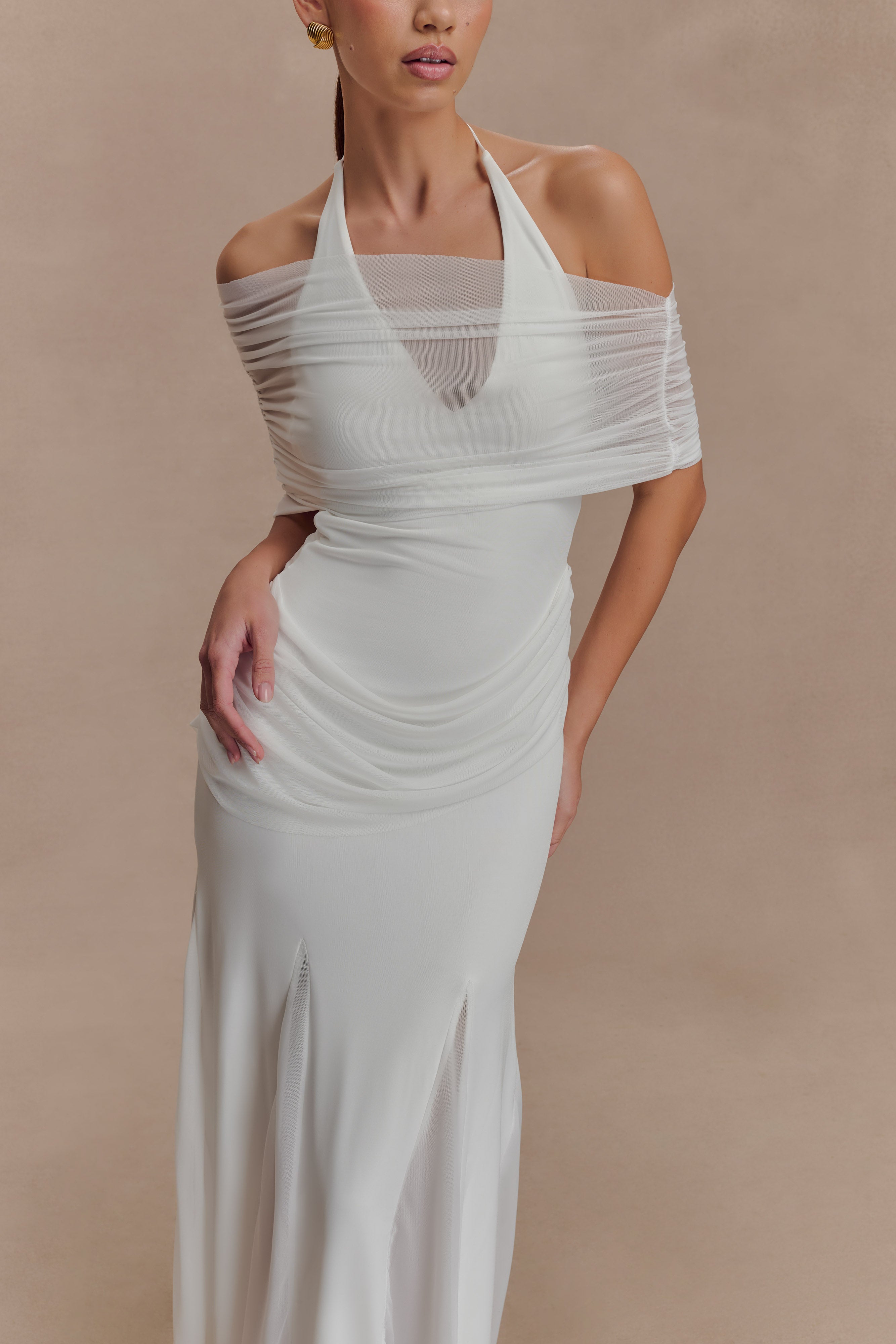 Gabrielle Slinky And Mesh Maxi Dress - White