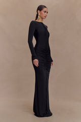 Louisa Long Sleeve Slinky Maxi Dress - Black
