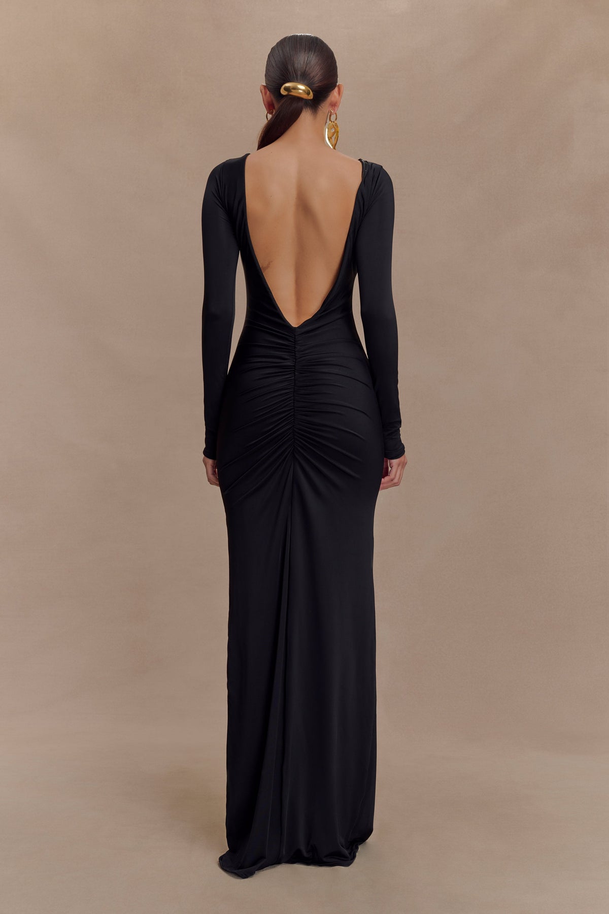 Louisa Long Sleeve Slinky Maxi Dress - Black