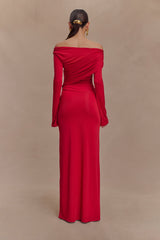 Therese Off Shoulder Ruched Maxi Dress - Red