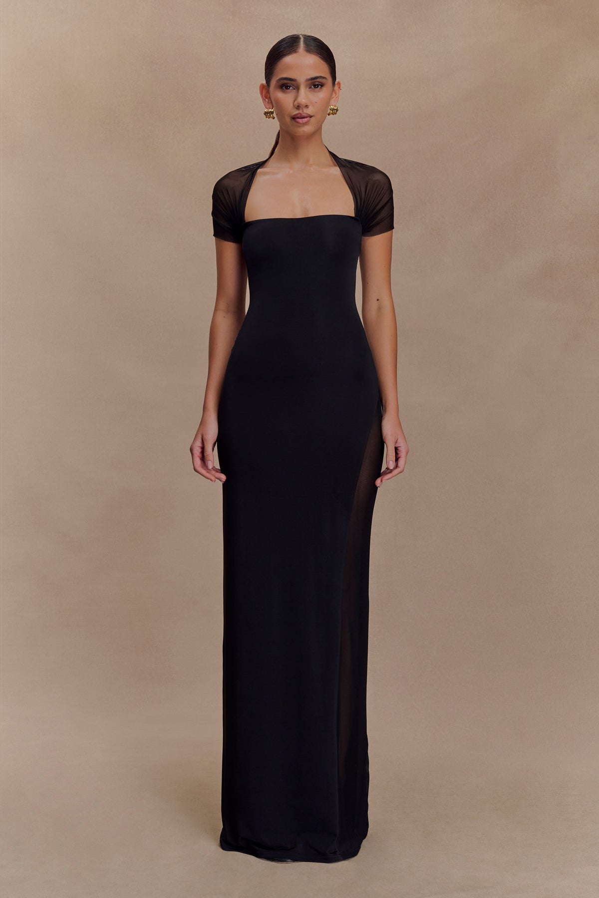 Wyatt Slinky And Mesh Maxi Dress - Black