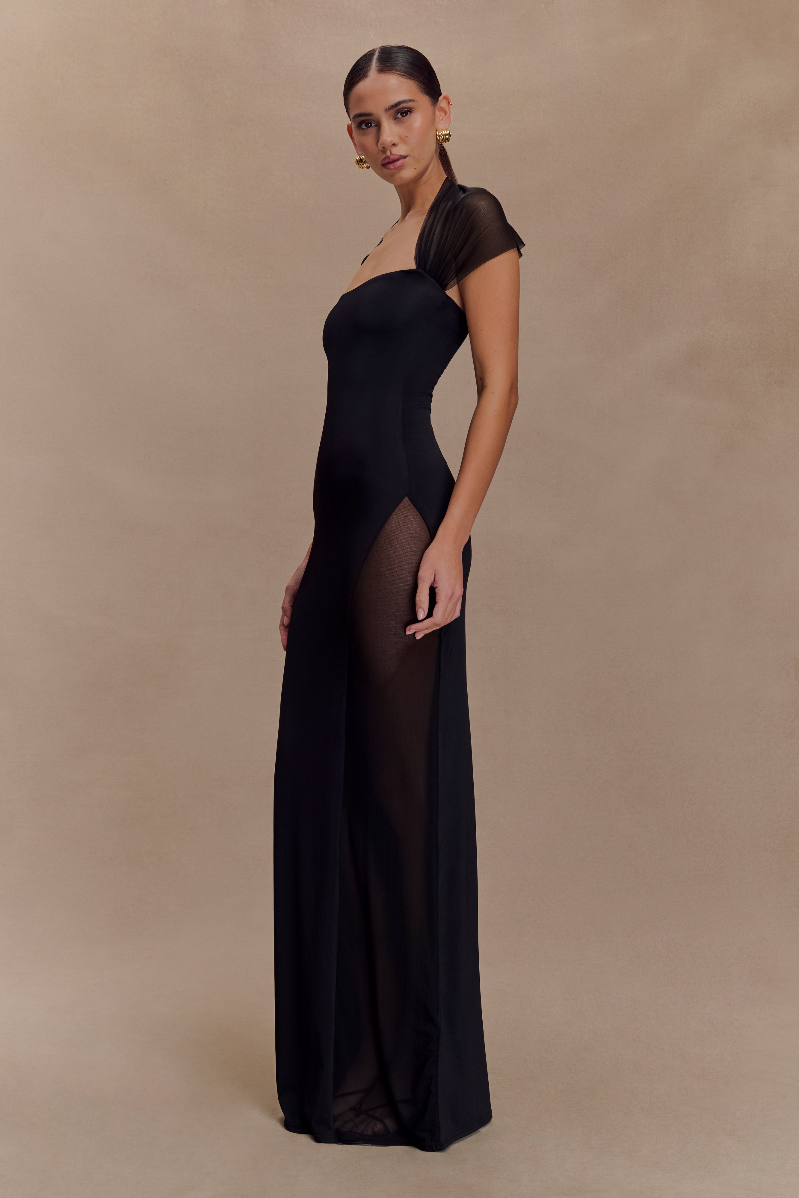 Wyatt Slinky And Mesh Maxi Dress - Black