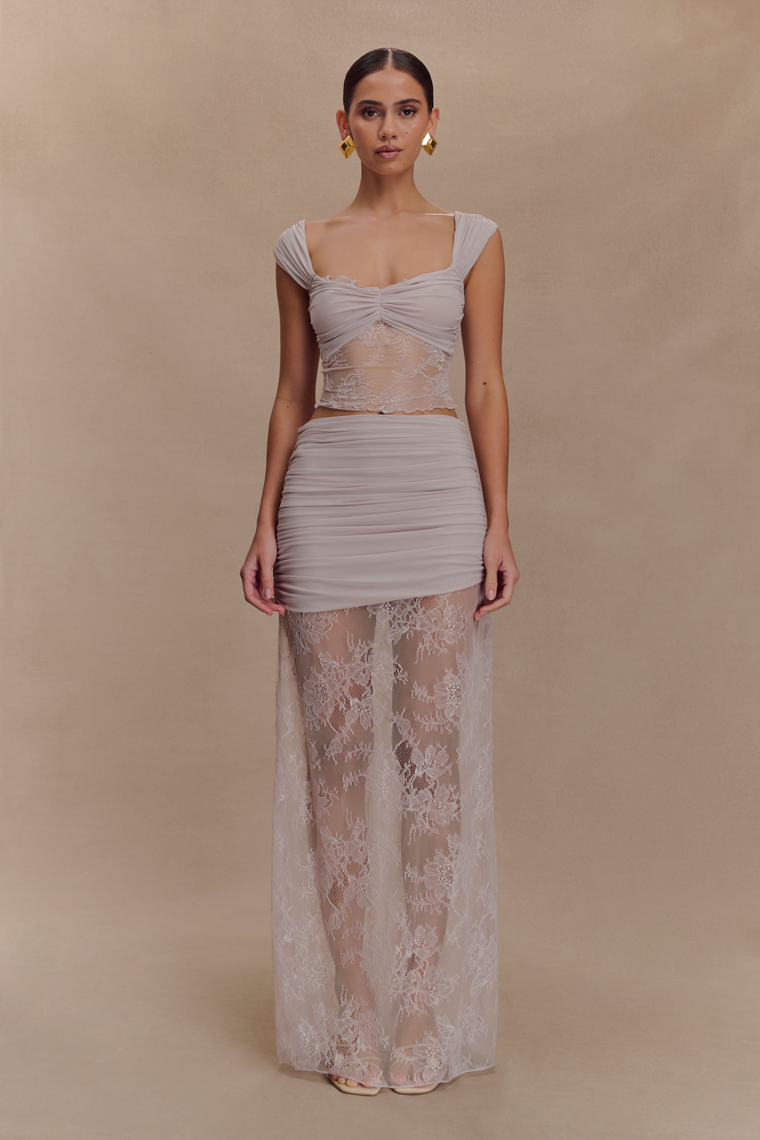 Guinevere Lace And Mesh Top - Lilac