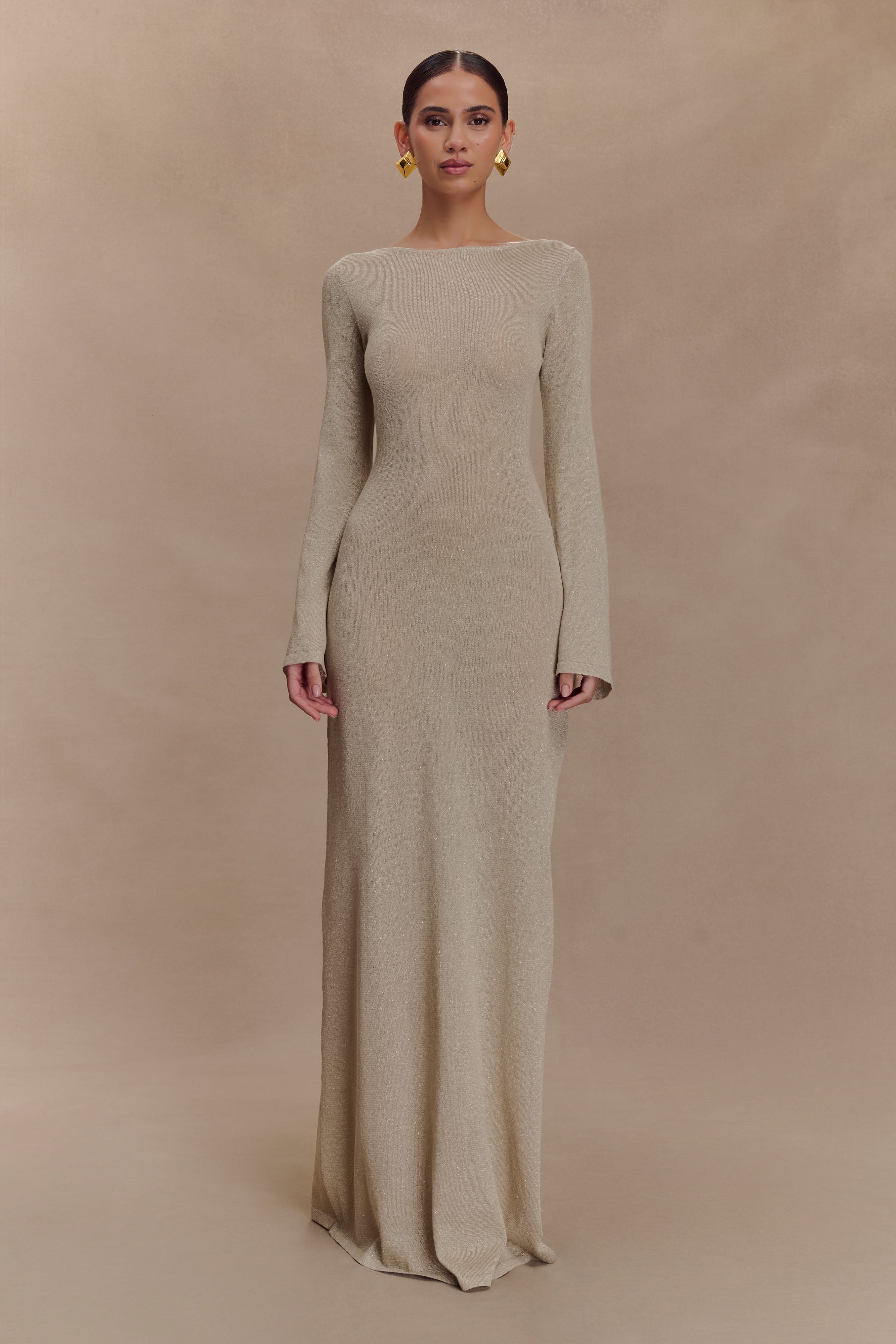 Atticus Knit Maxi Dress With Sequin - Gold