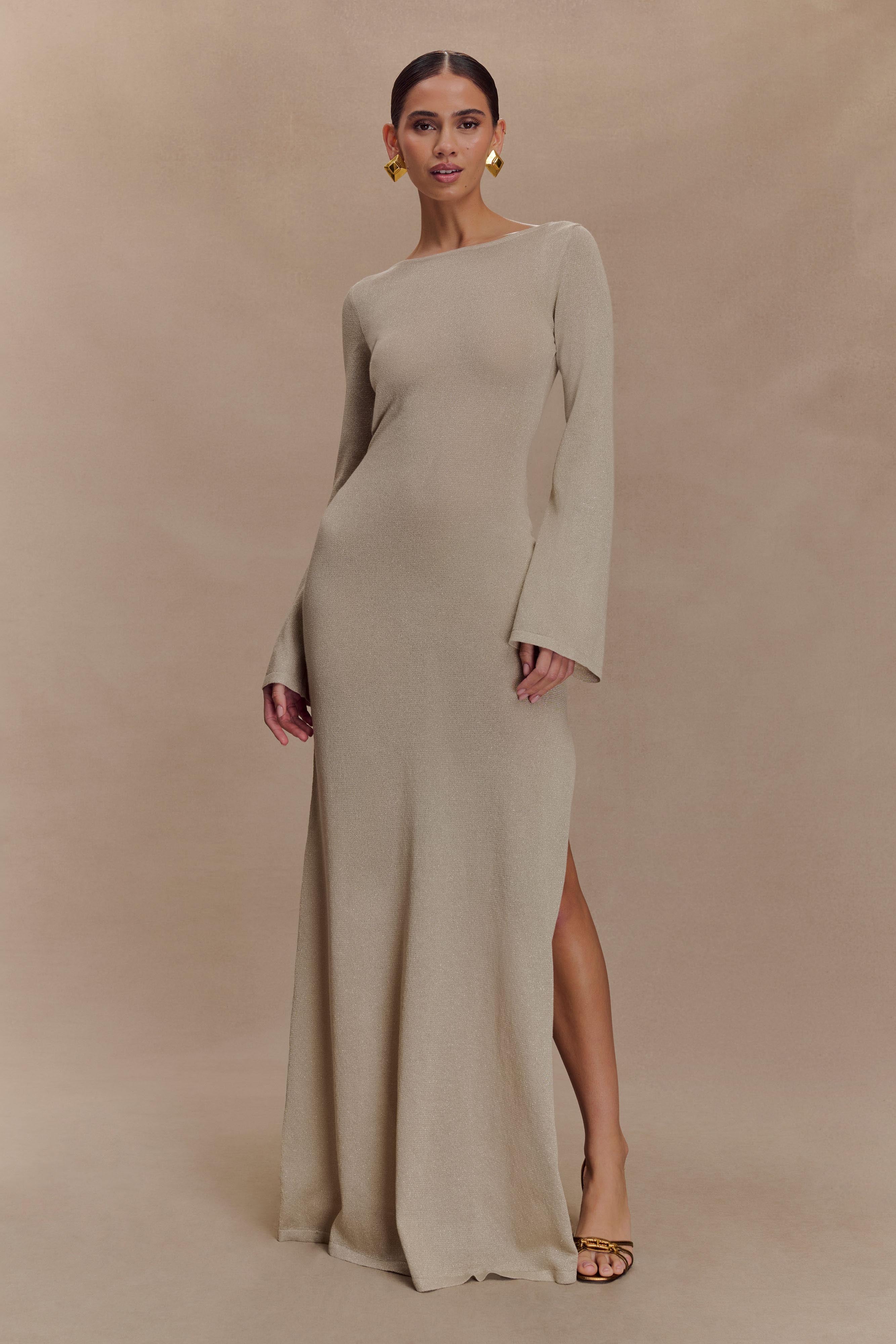 Atticus Knit Maxi Dress With Sequin - Gold