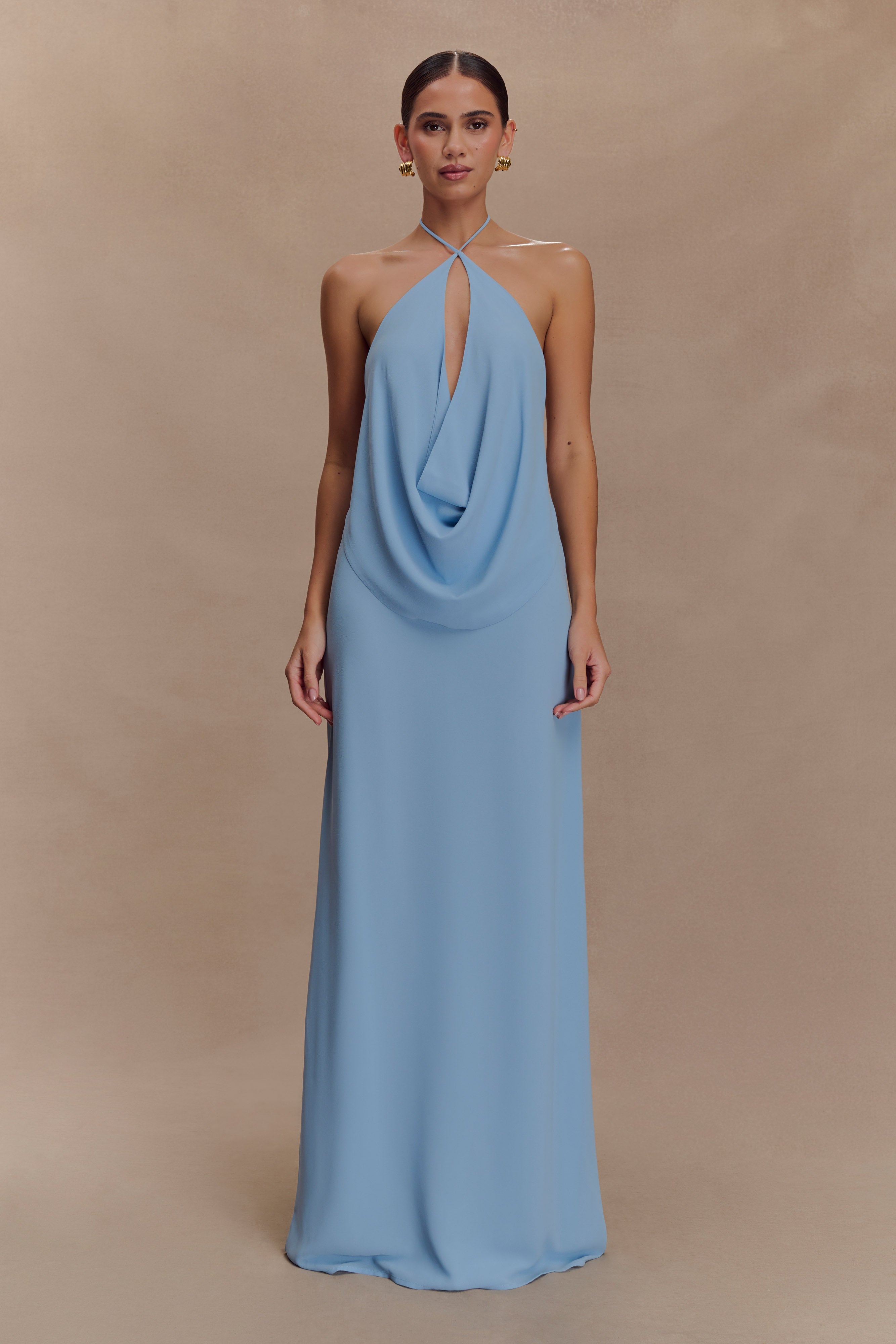 Katalina Chiffon Cowl Halter Top - Sky Blue