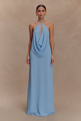 Katalina Chiffon Cowl Halter Top - Sky Blue