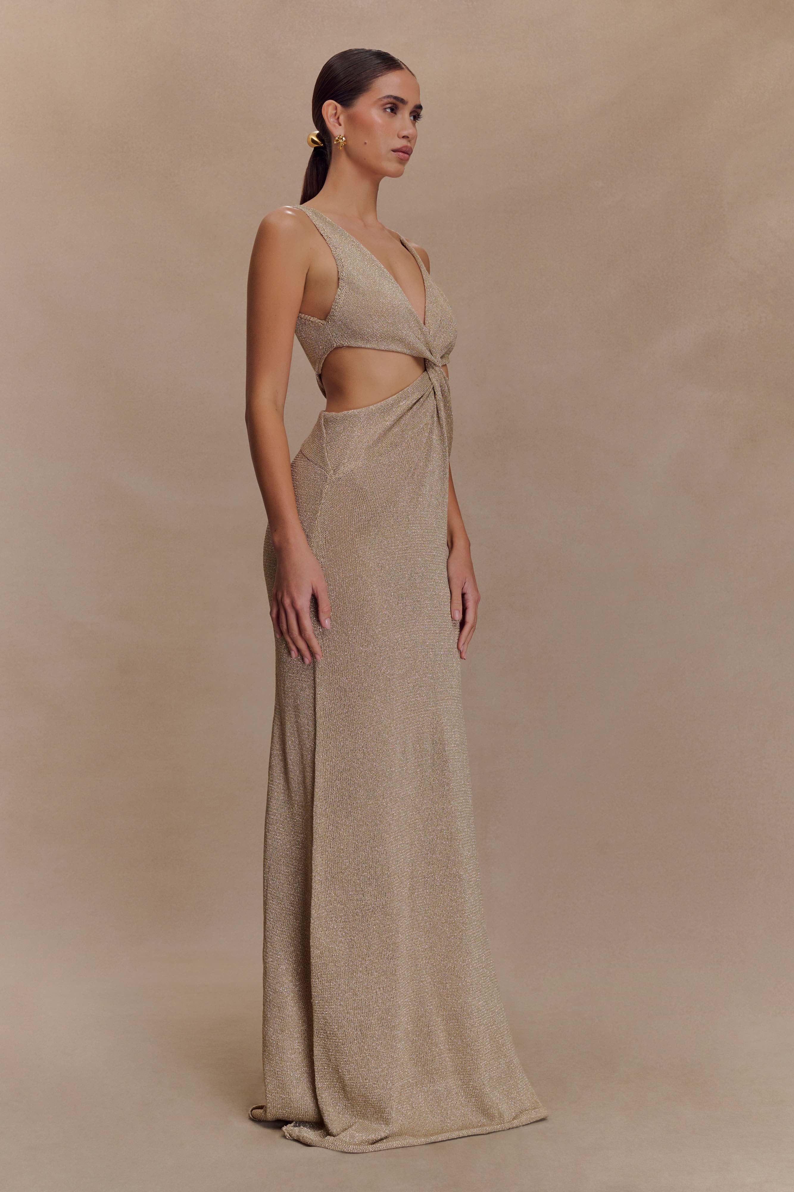 Gracelyn Twisted Metallic Knit Maxi Dress - Gold