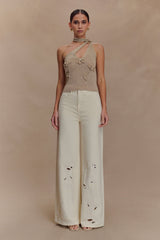 Leone One Shoulder Metallic Knit Top - Gold