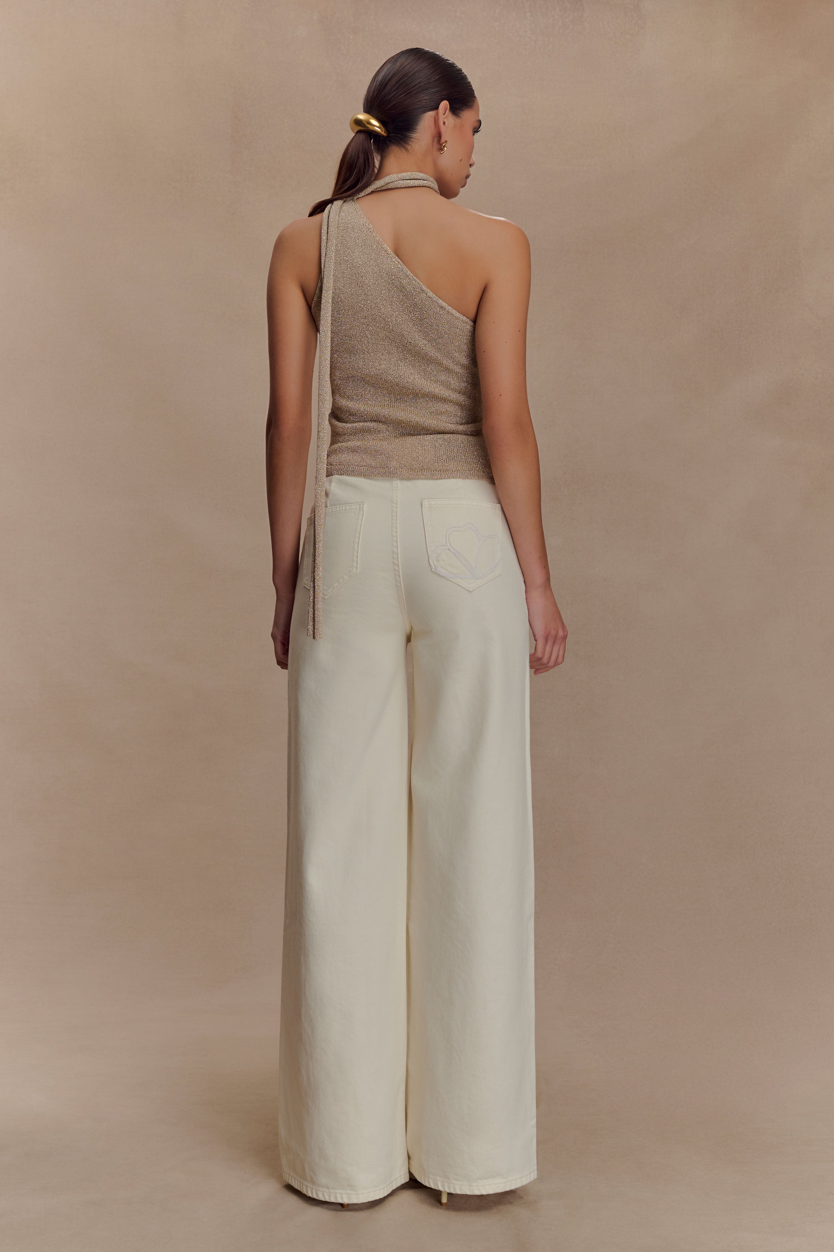 Leone One Shoulder Metallic Knit Top - Gold