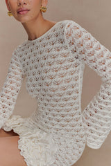 Aileen Ruffle Crochet Mini Dress - Ivory