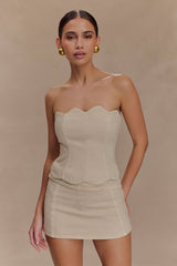 Oakley Strapless Scallop Denim Top - Stone Wash