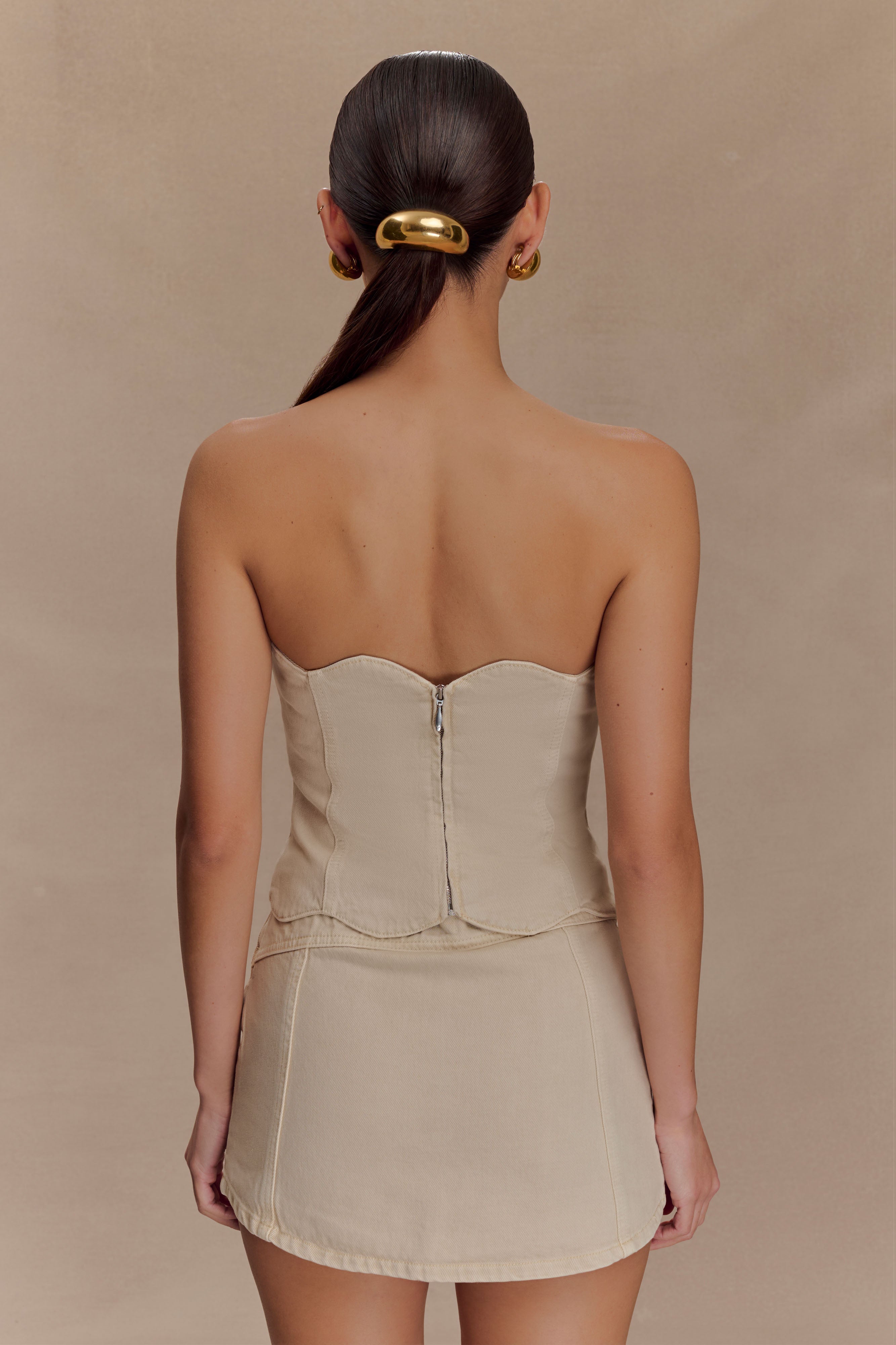 Oakley Strapless Scallop Denim Top - Stone Wash