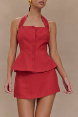Kallie Linen Peplum Halter Top - Burnt Rose
