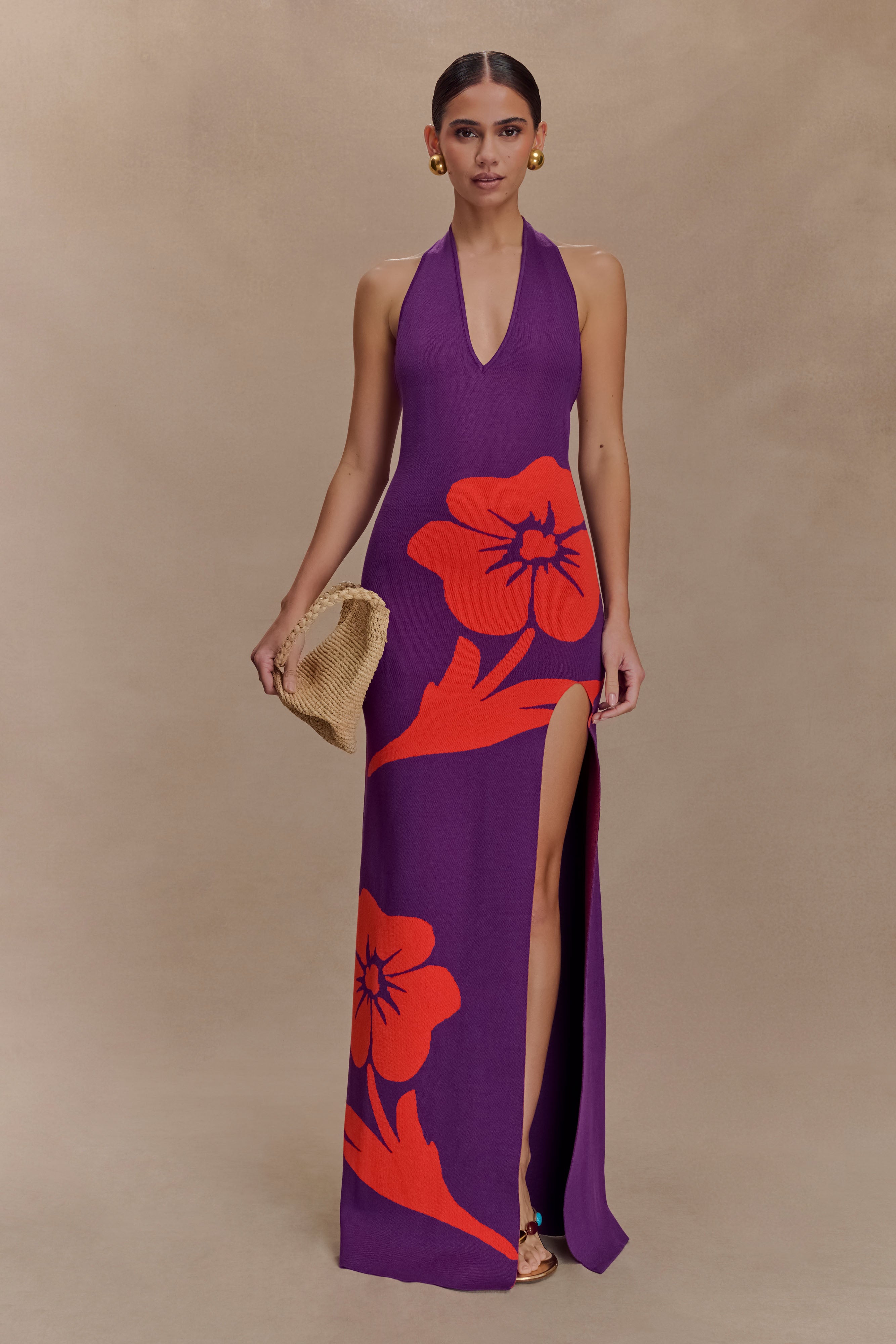 Stacy Knit Halter Maxi Dress - Purple/Red