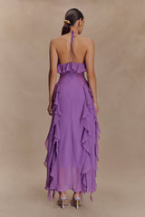 Aleyna Chiffon Ruffle Midi Dress - Purple