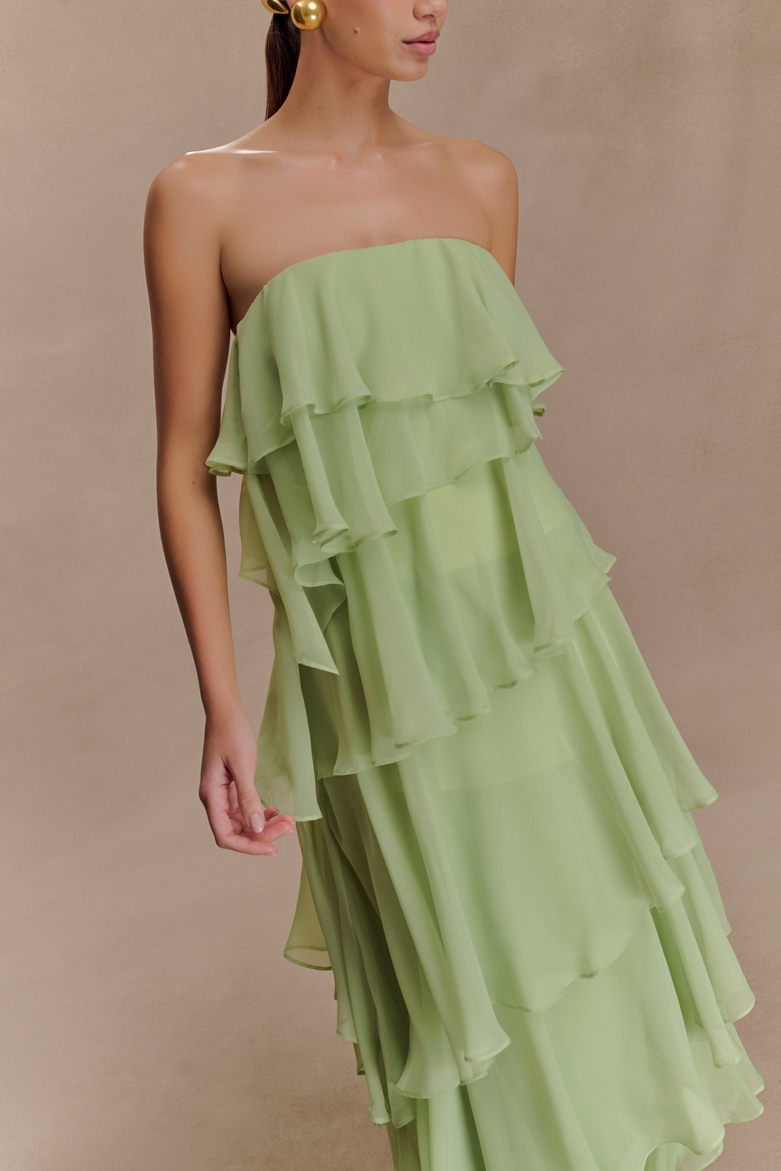 Alexa Ruffle Chiffon Maxi Dress - Pastel Lime