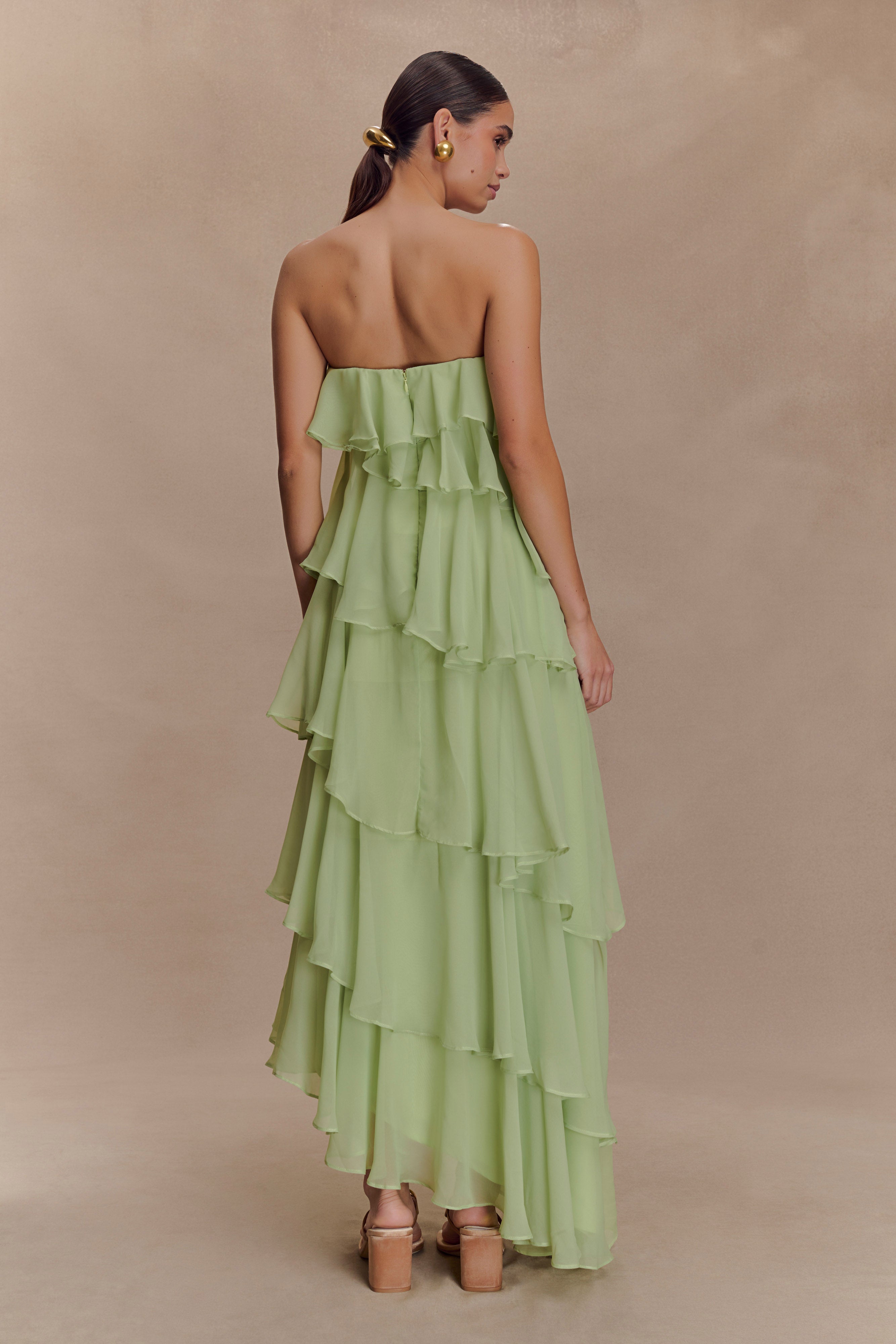 Alexa Ruffle Chiffon Maxi Dress - Pastel Lime