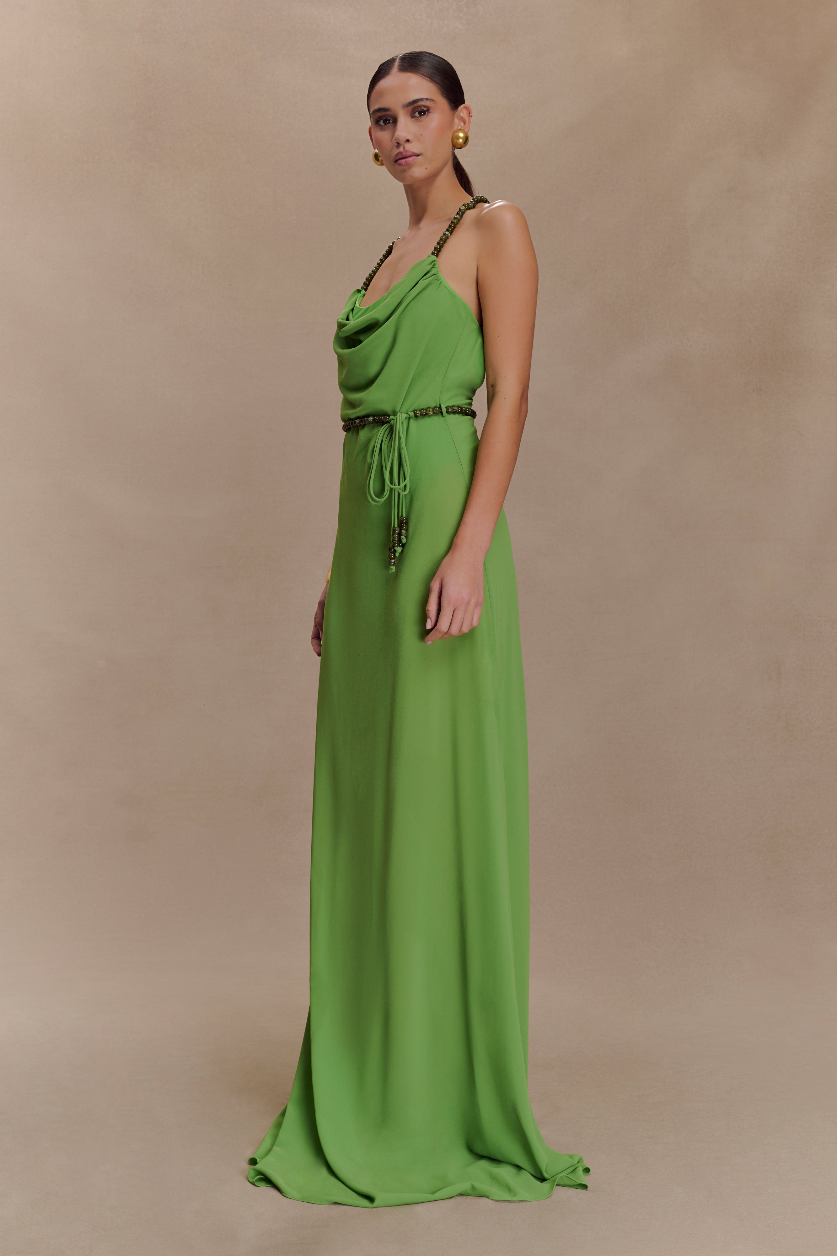Elaine Chiffon Beaded Maxi Dress - Green