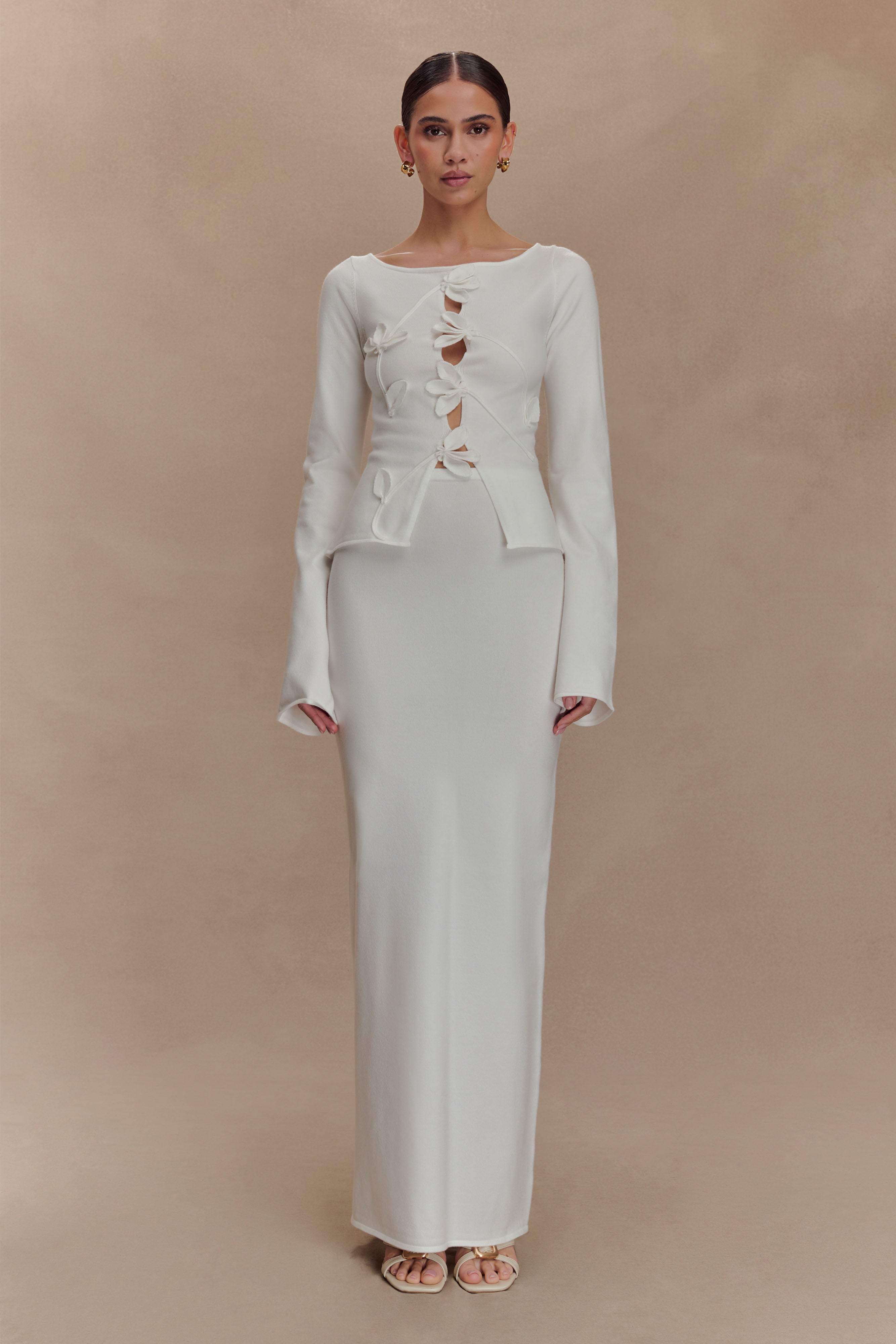 Alejandra Floral Long Sleeve Knit Top - White