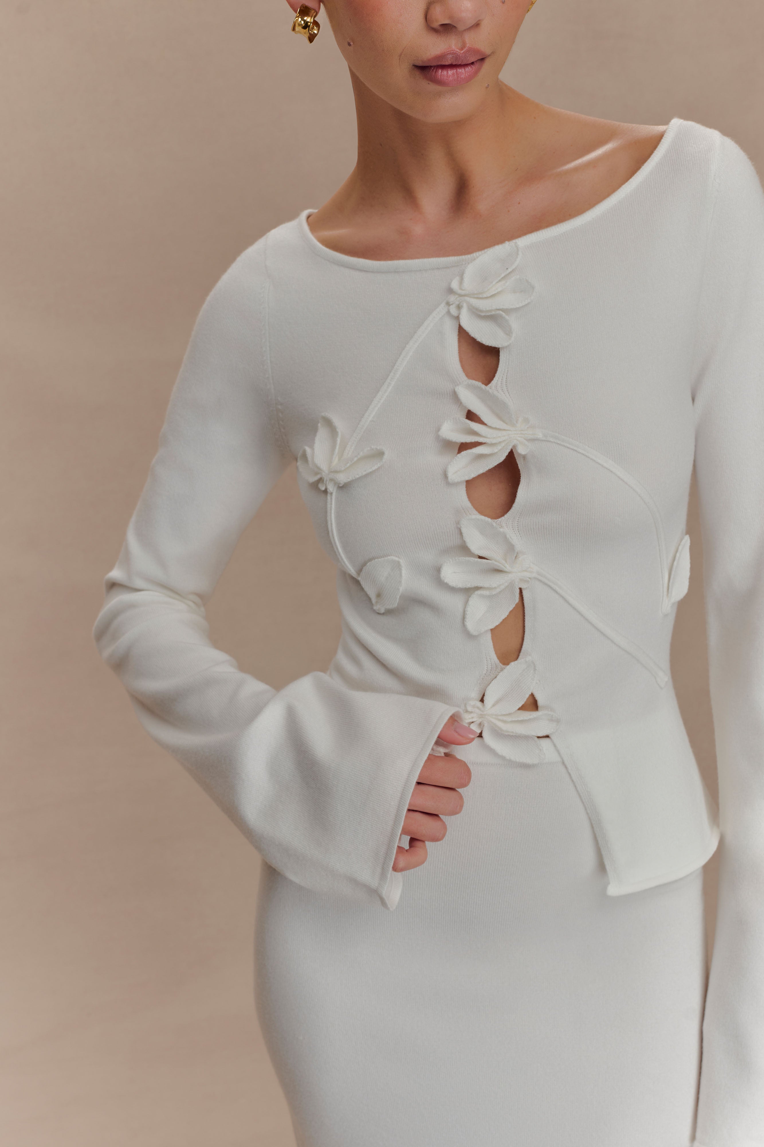 Alejandra Floral Long Sleeve Knit Top - White