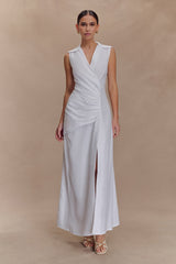 Dante Ruched Linen Midi Dress - White