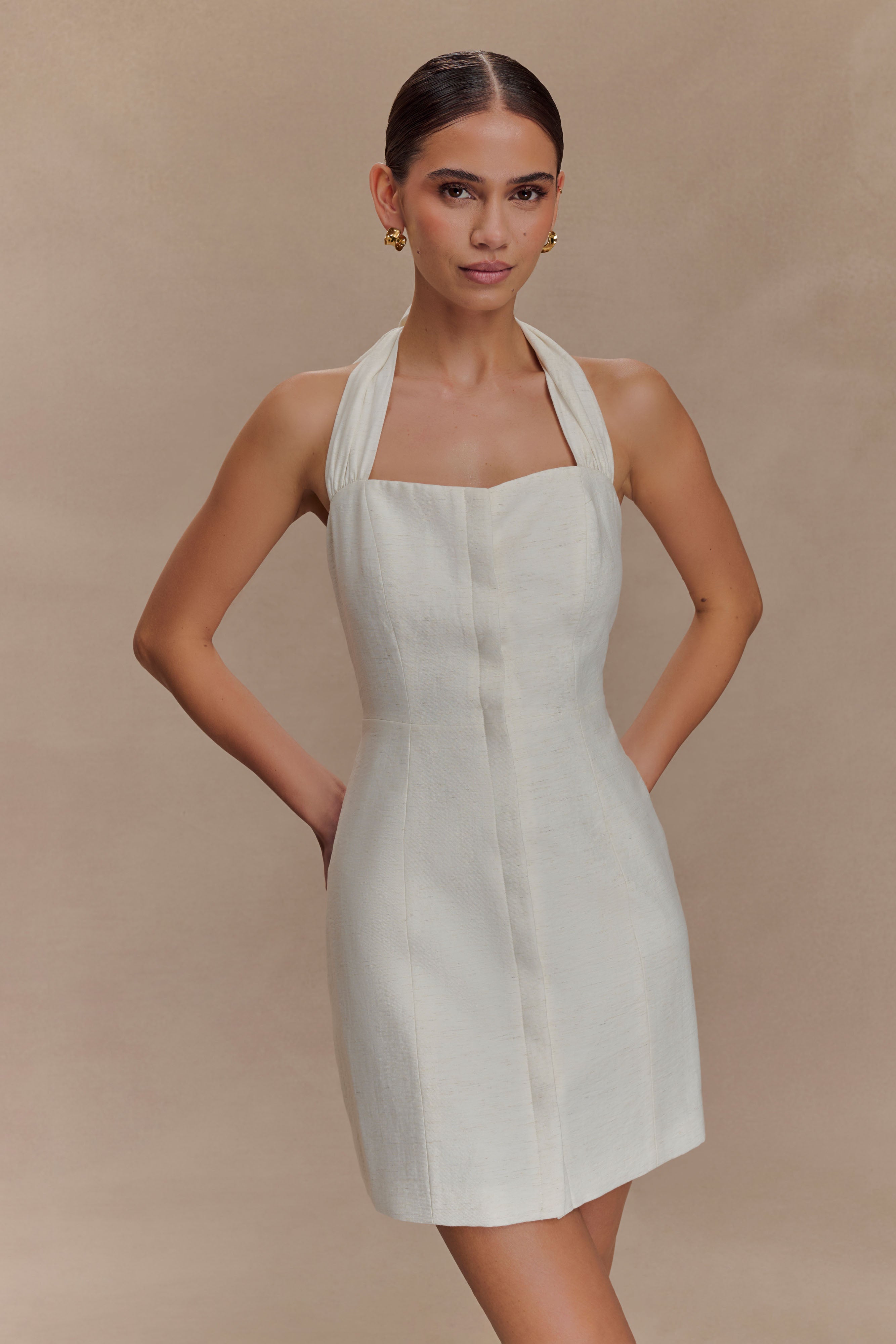 Anya Linen Halter Mini Dress - Oat Marle