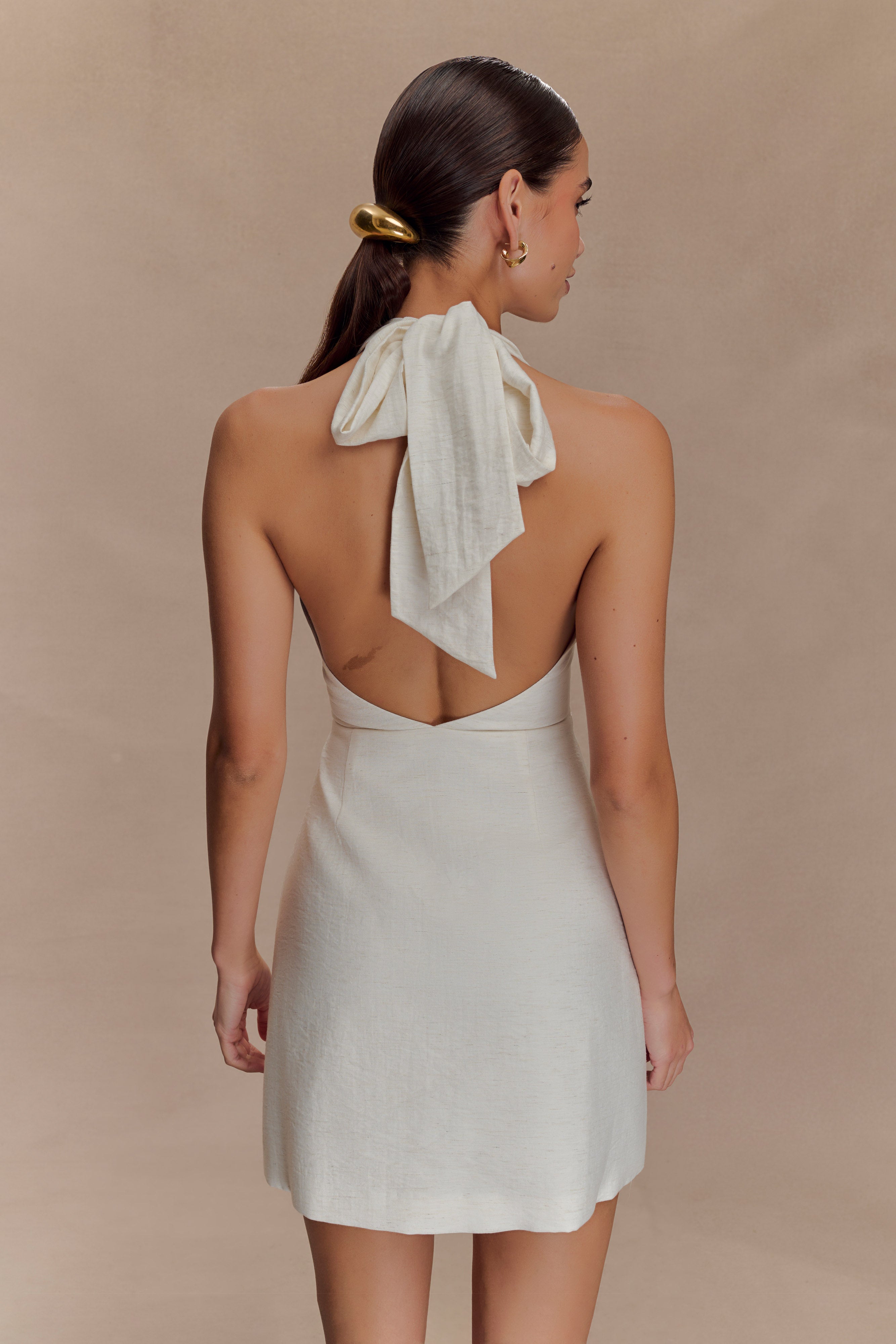 Anya Linen Halter Mini Dress - Oat Marle