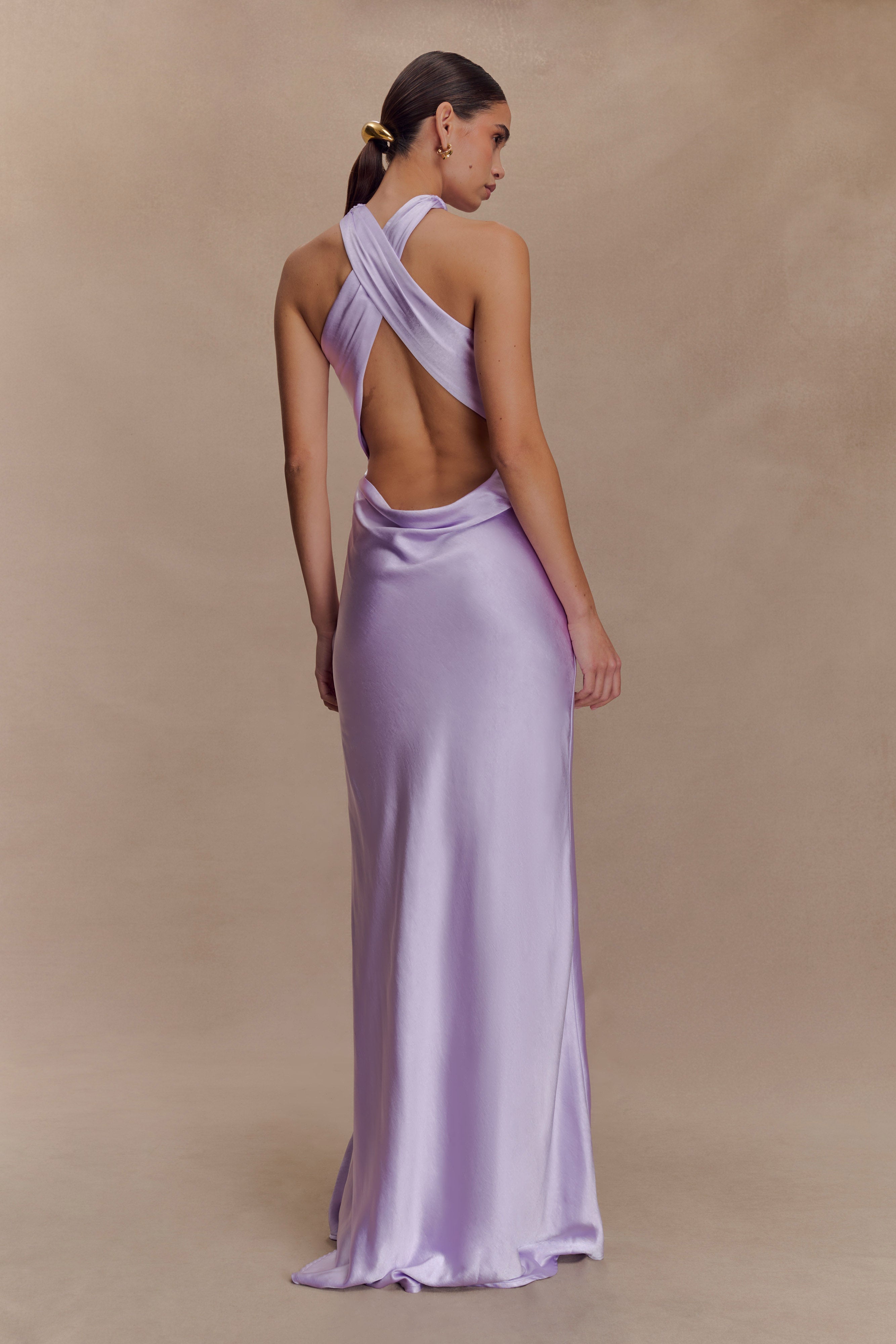 Phyllis Satin Halter Maxi Dress - Lilac