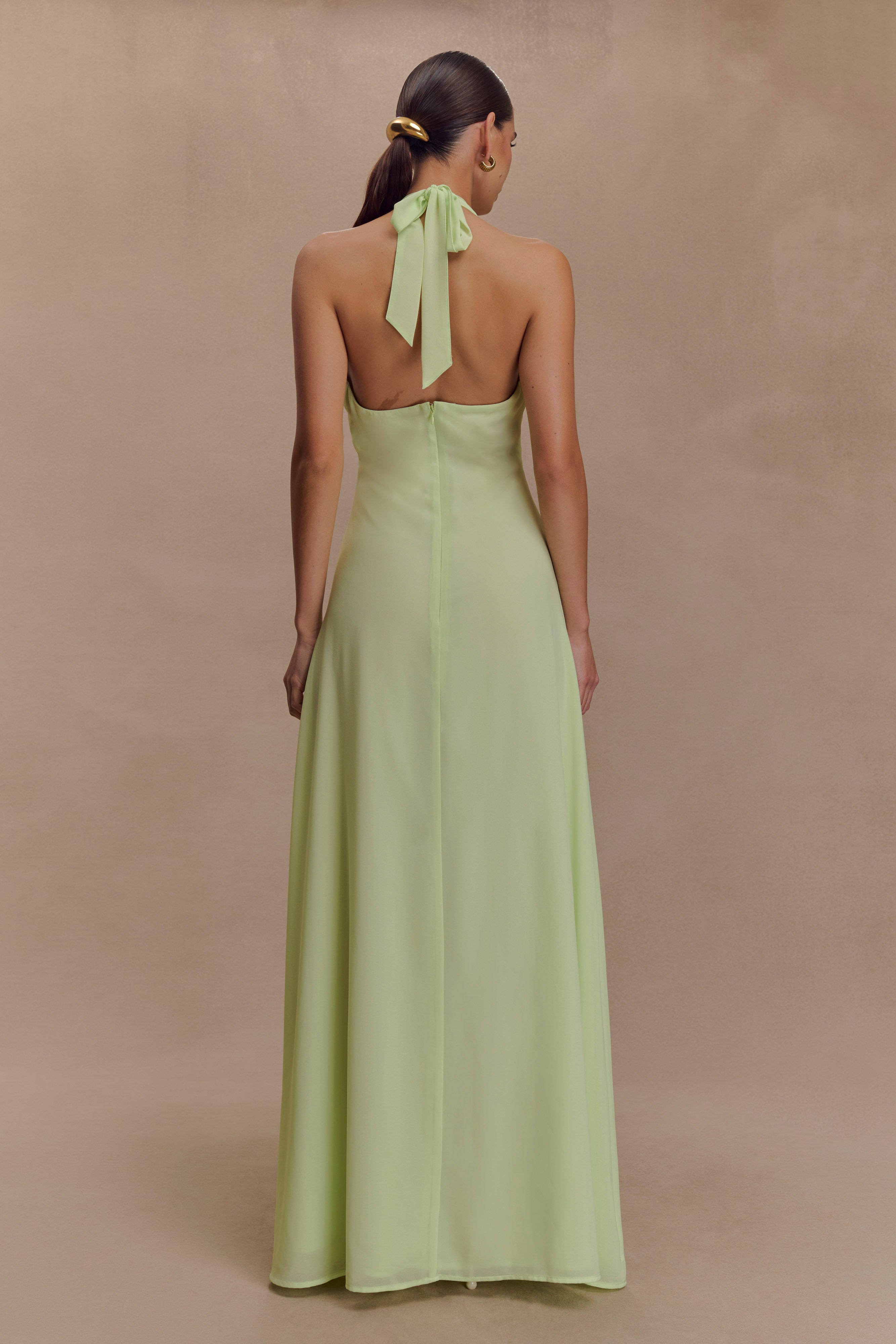 Malakhai Chiffon Halter Maxi Dress - Pastel Green
