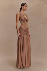 Dania Cowl Neck Slinky Maxi Dress - Mocha Mousse