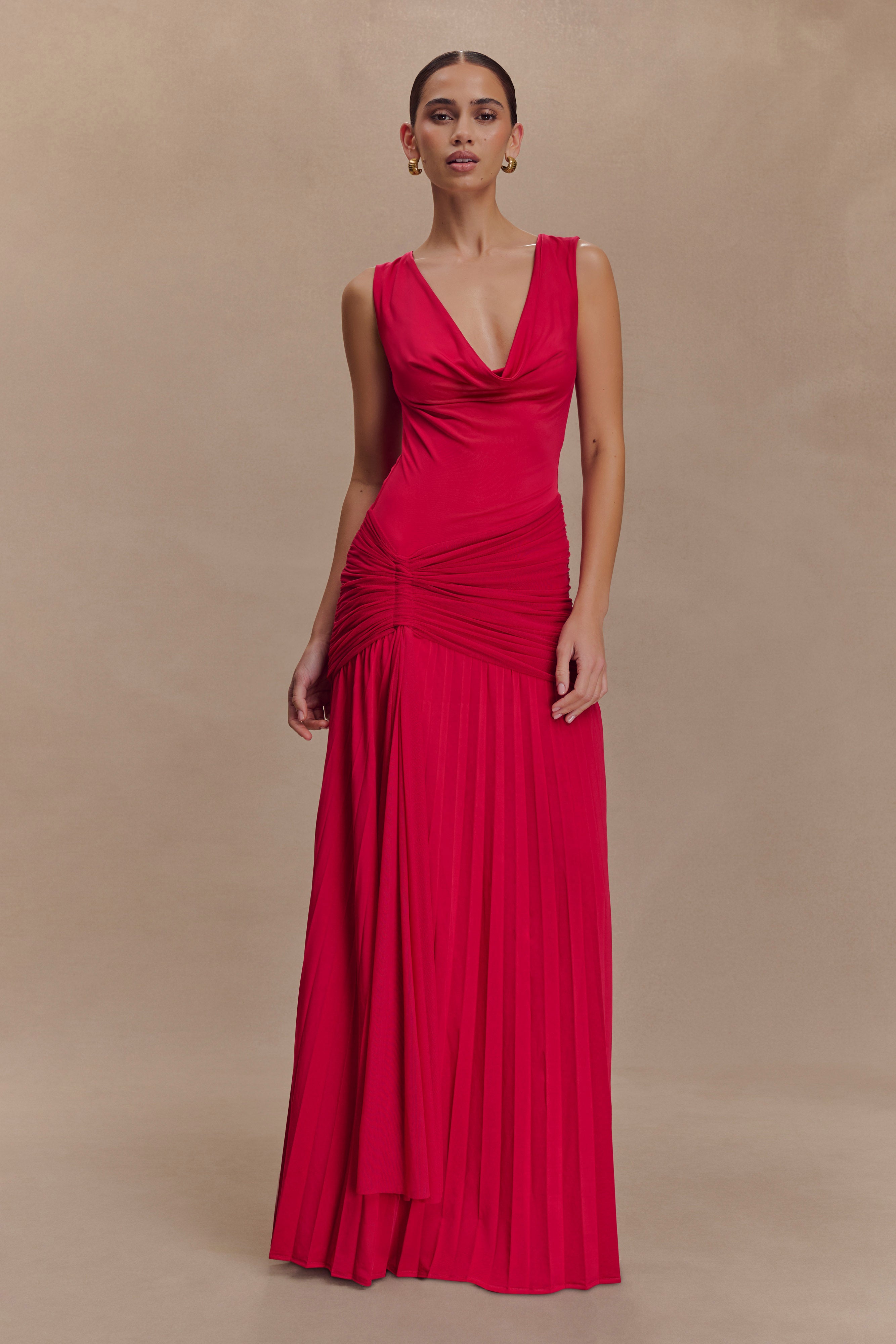 Dania Cowl Neck Slinky Maxi Dress - Fuchsia Pink