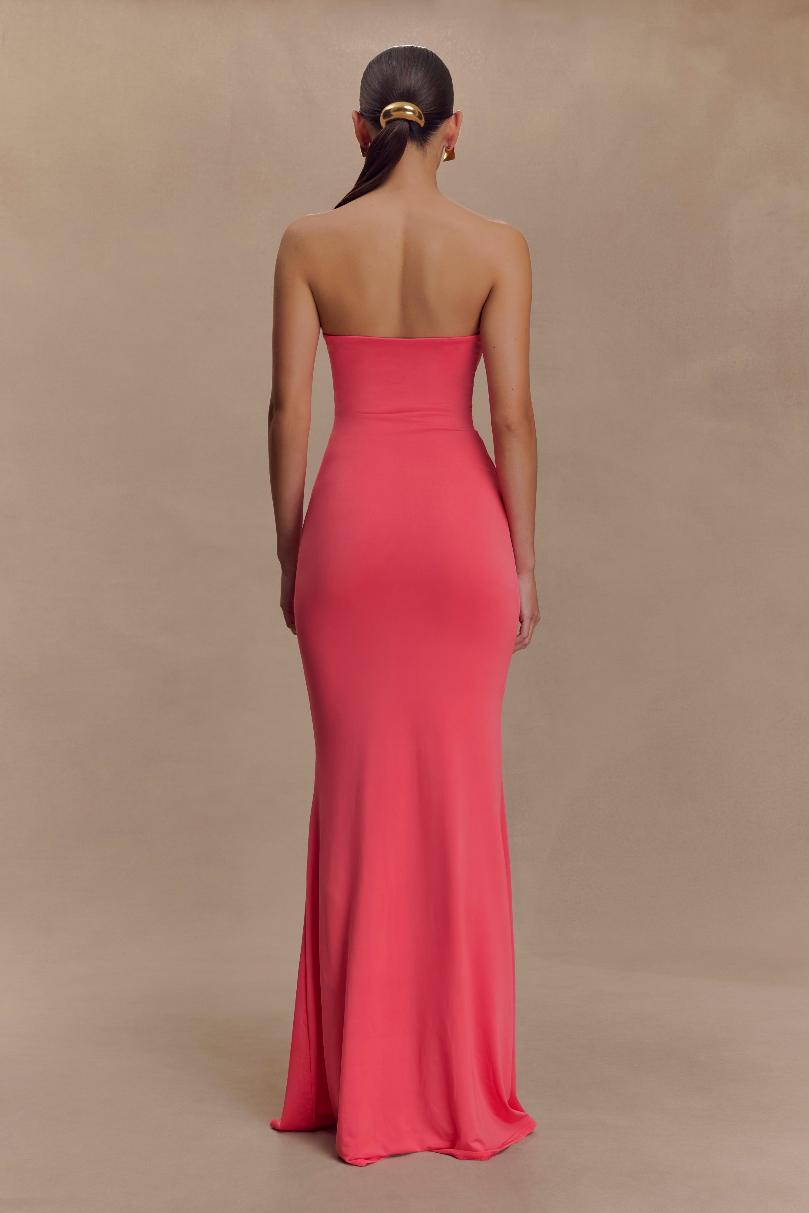 Madison Strapless Slinky Maxi Dress - Coral