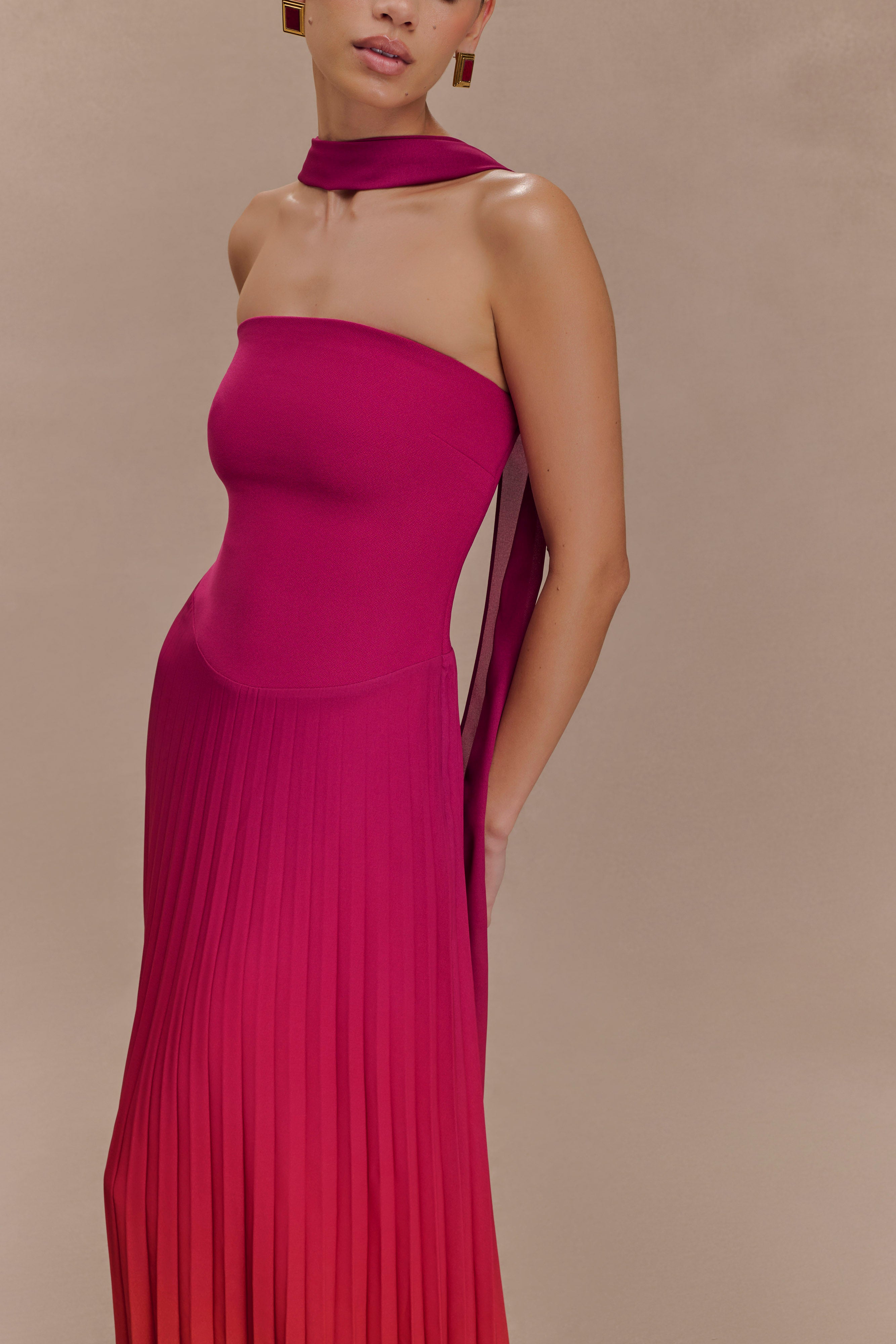 Caira Chiffon Scarf Maxi Dress - Ombre Dark Pink