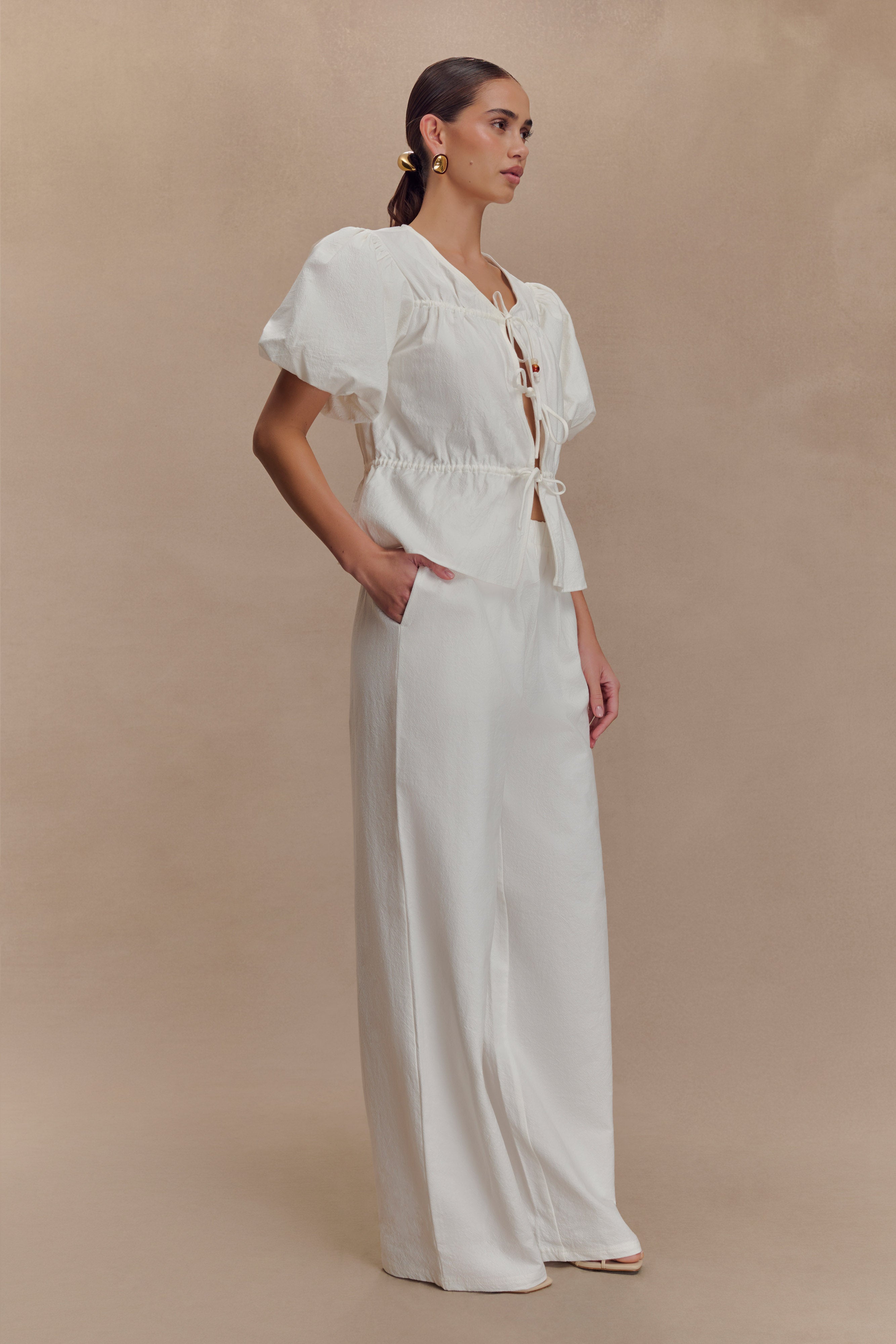 Emilie Puff Sleeve Cotton Top - White