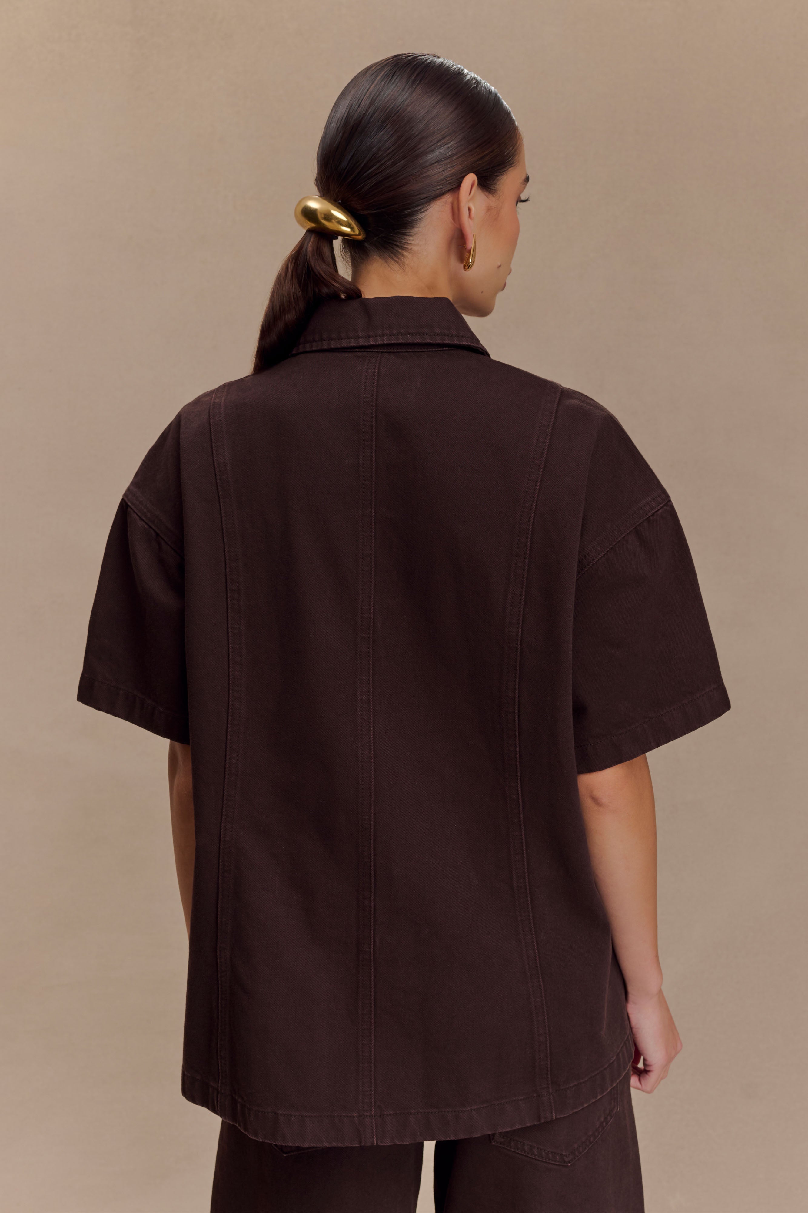 Maya Oversized Denim Shirt - Chocolate