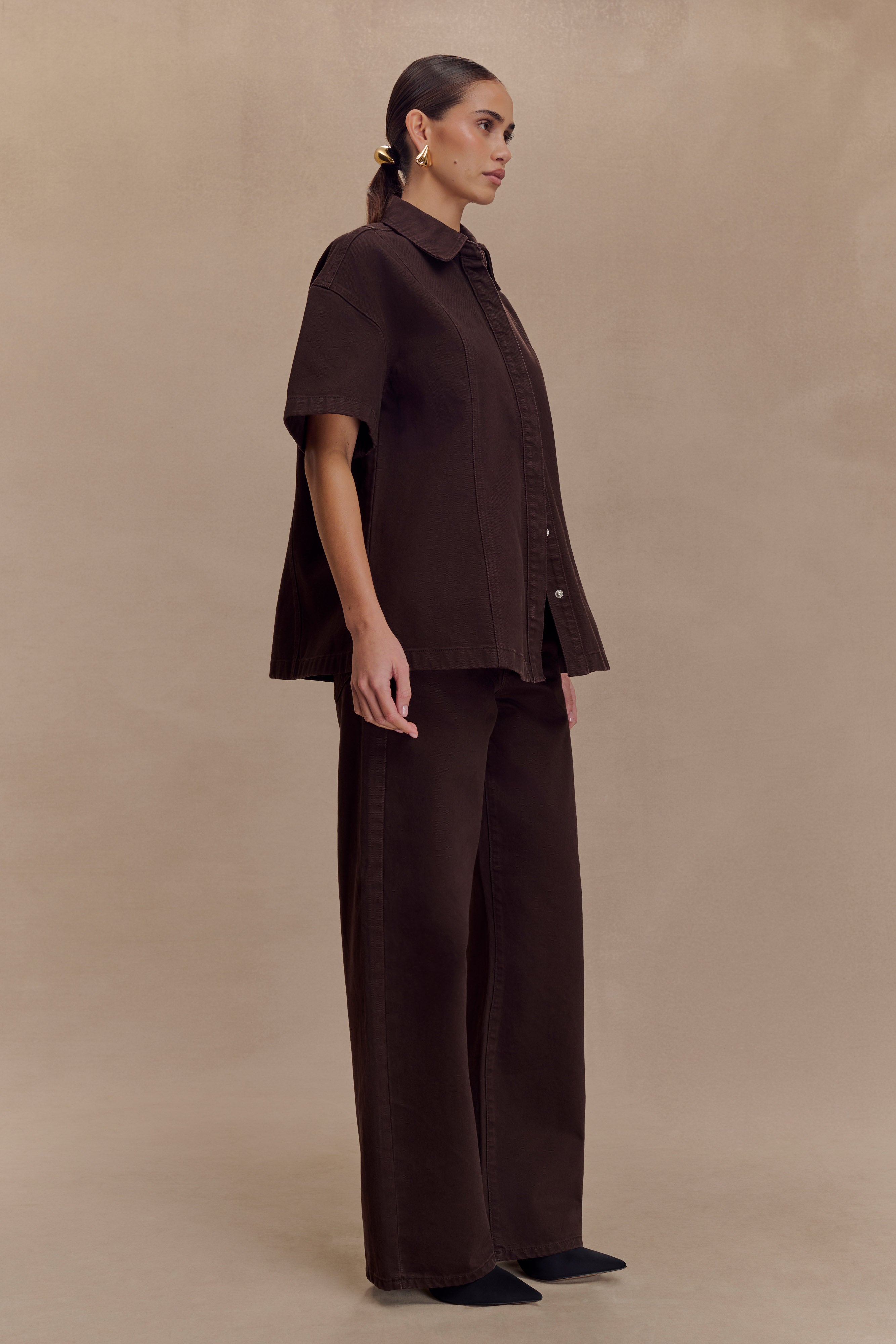 Maya Oversized Denim Shirt - Chocolate