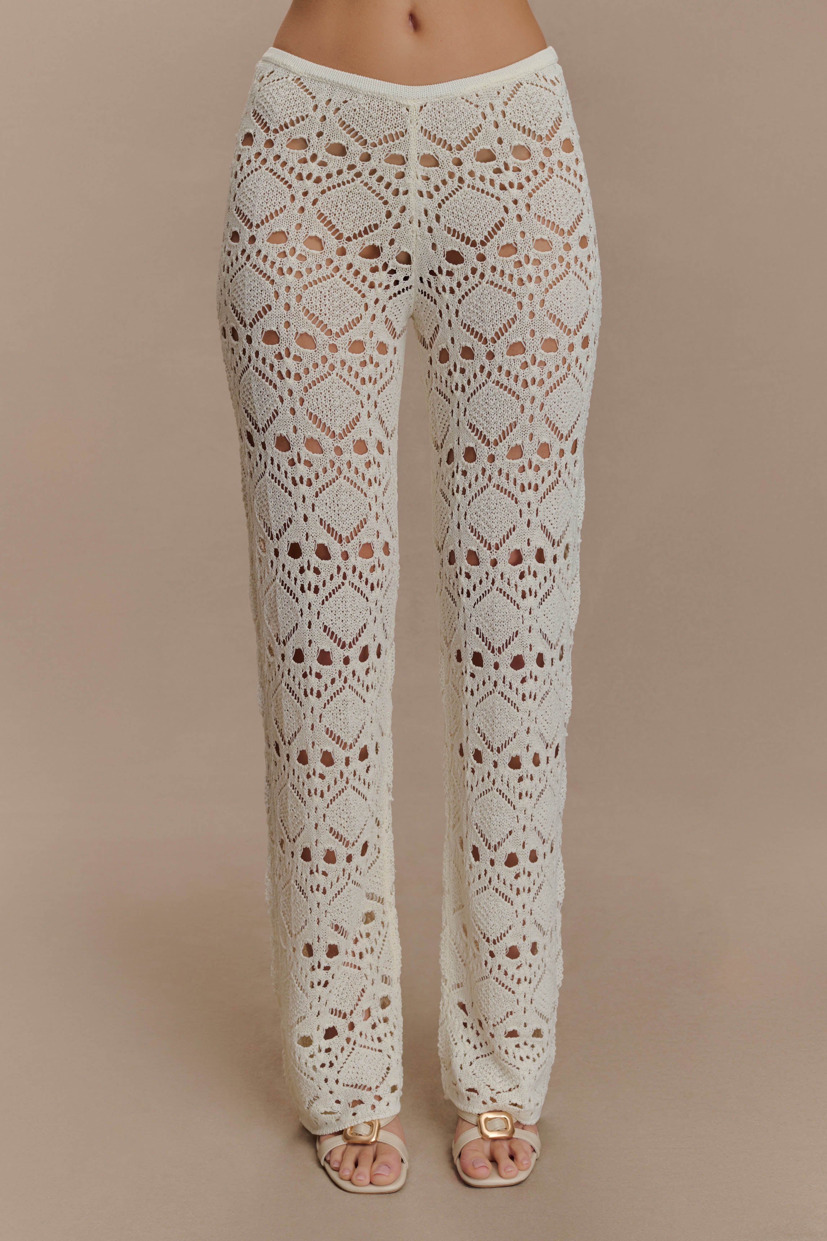 Trena Crochet Knit Pants - Ivory