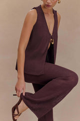 Malani Wide Leg Knit Pants - Chocolate