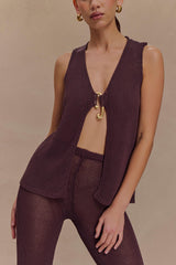 Malani Knit Top With Hardware - Chocolate