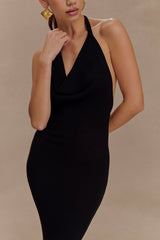 Ayella Cowl Knit Maxi Dress - Black