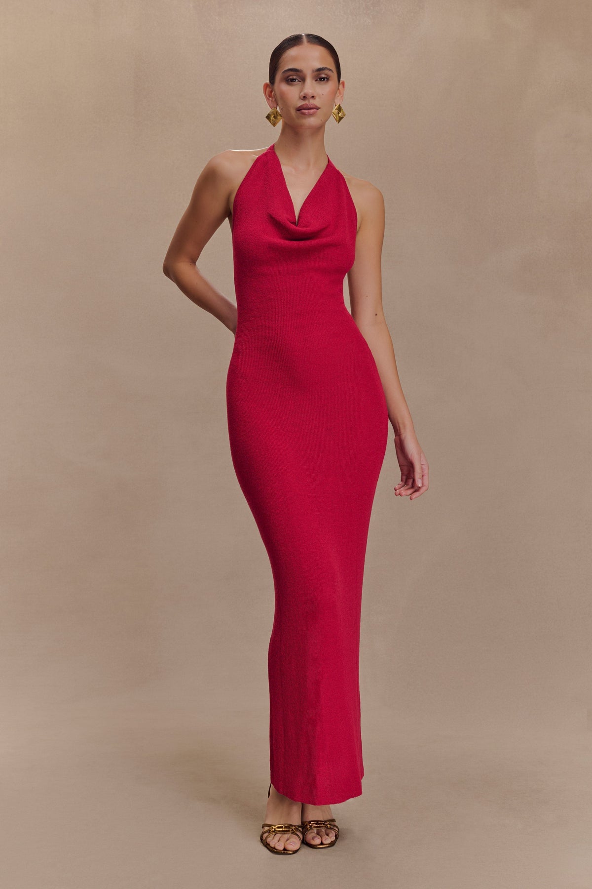 Ayella Cowl Knit Maxi Dress - Raspberry