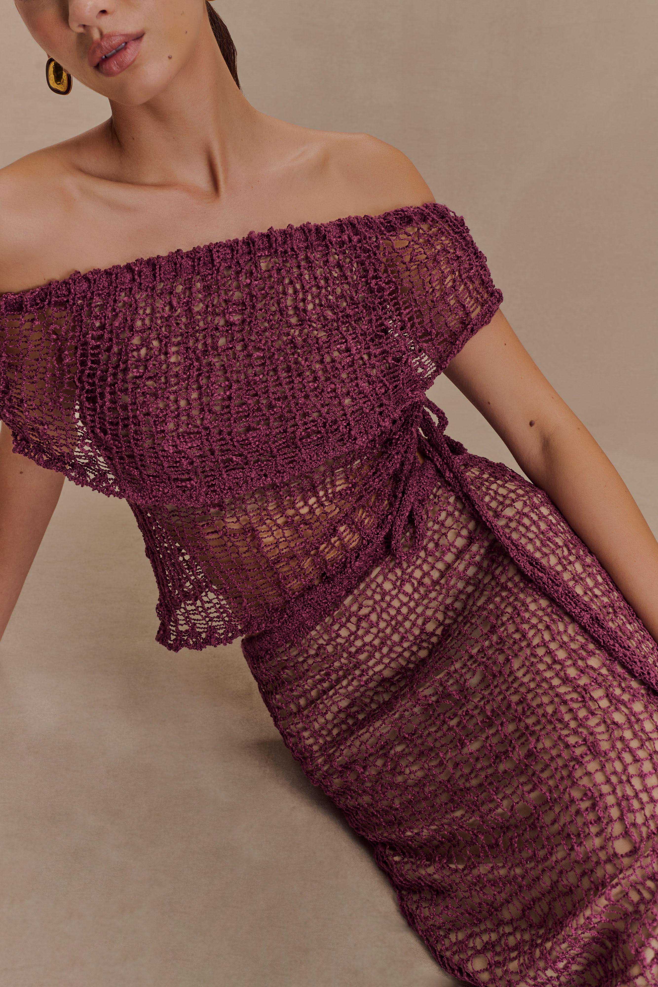 Cordelia Off Shoulder Knit Top - Mauve