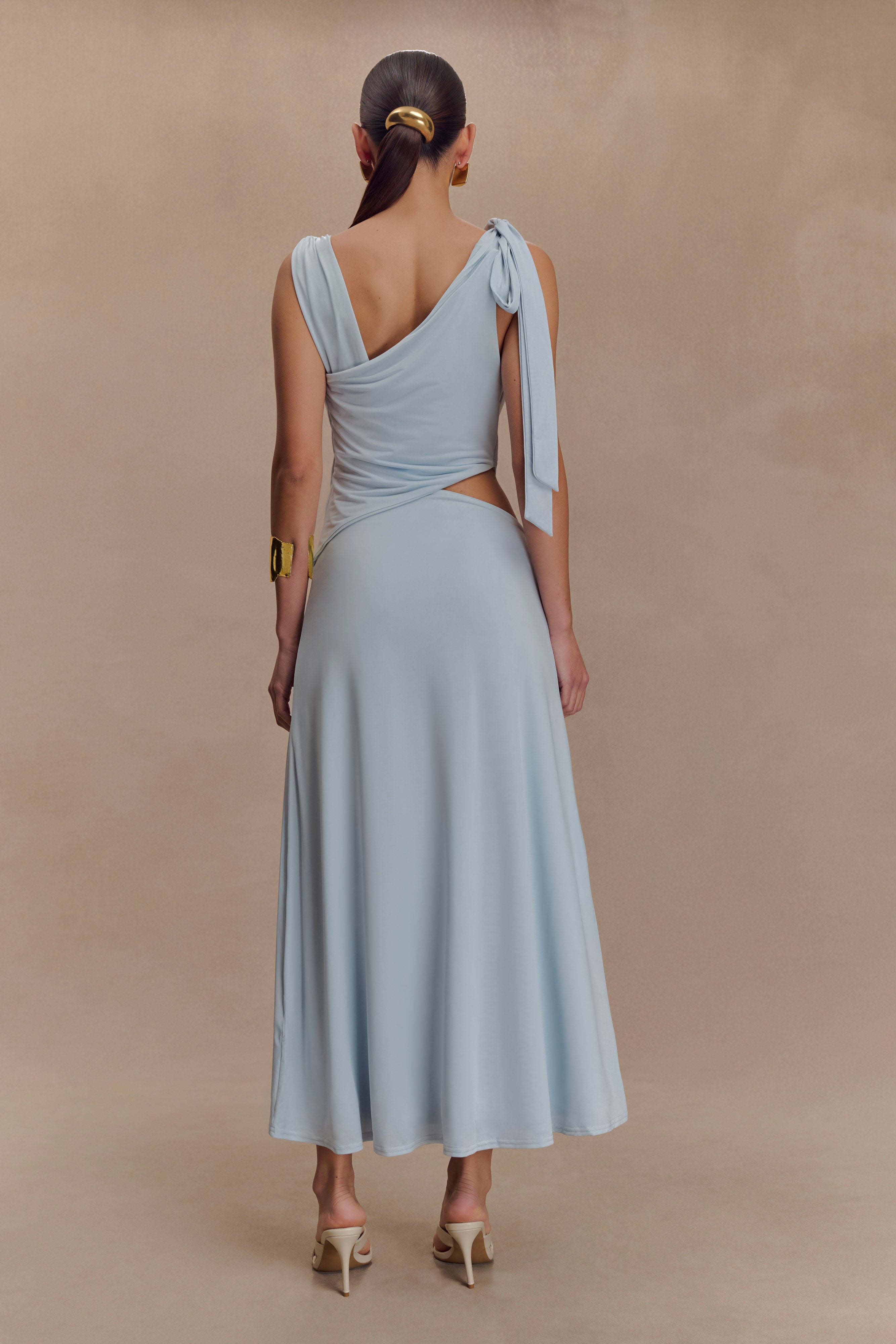 Raleigh Asymmetrical Slinky Midi Dress - Pale Blue