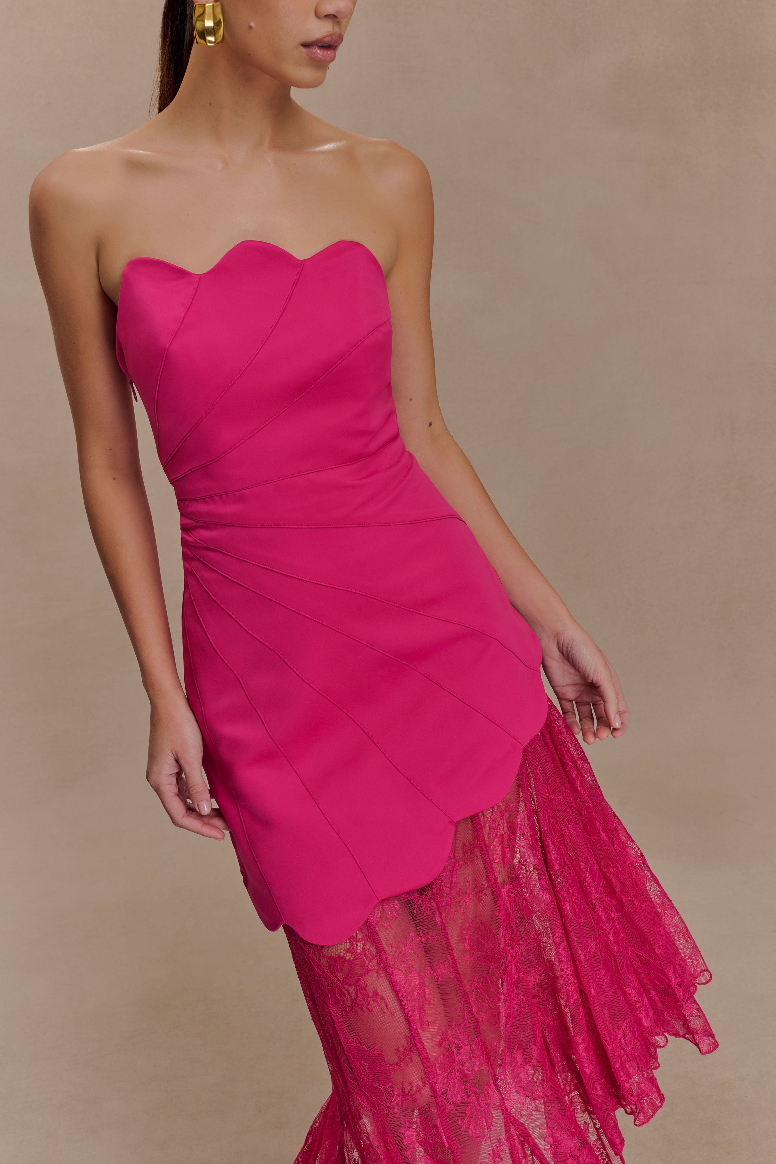Aleena Satin And Lace Maxi Dress - Dragonfruit