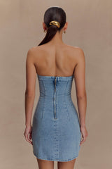 Akira Embroidered Denim Mini Dress - Mid Blue