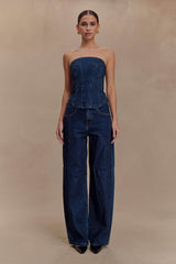 Laina Mid Rise Diamante Denim Jeans - Midnight Blue