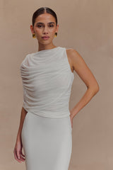 Pruedance Slinky Draped Top With Mesh Overlay - White