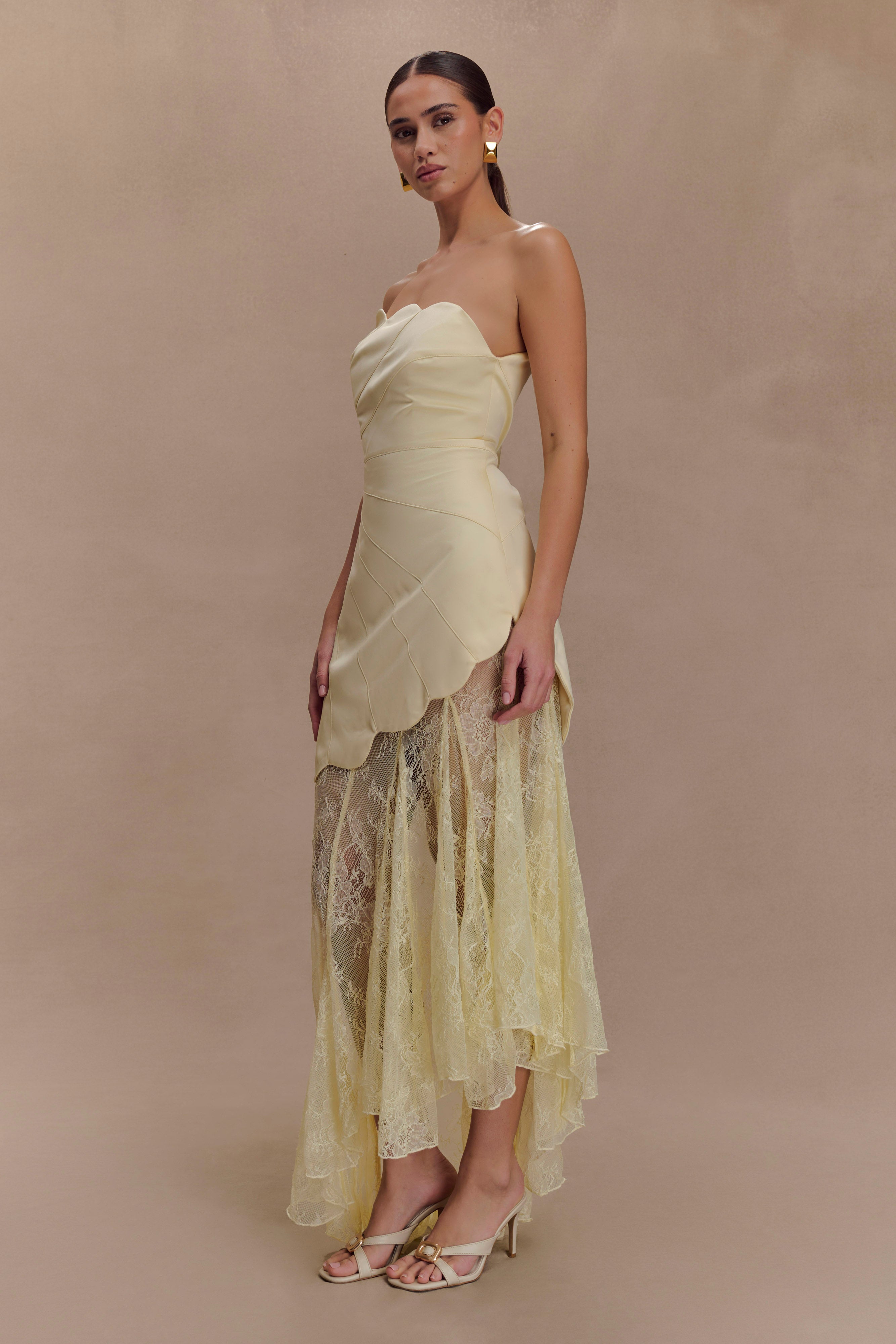 Aleena Satin And Lace Maxi Dress - Lemon
